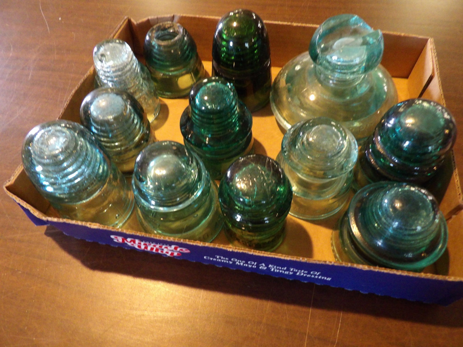 10 PCS.-Glass Insulators: Lot of 10 Glass Insulators. All measurements approximate. Please see photos for condition and details. Selling as is from 04281.