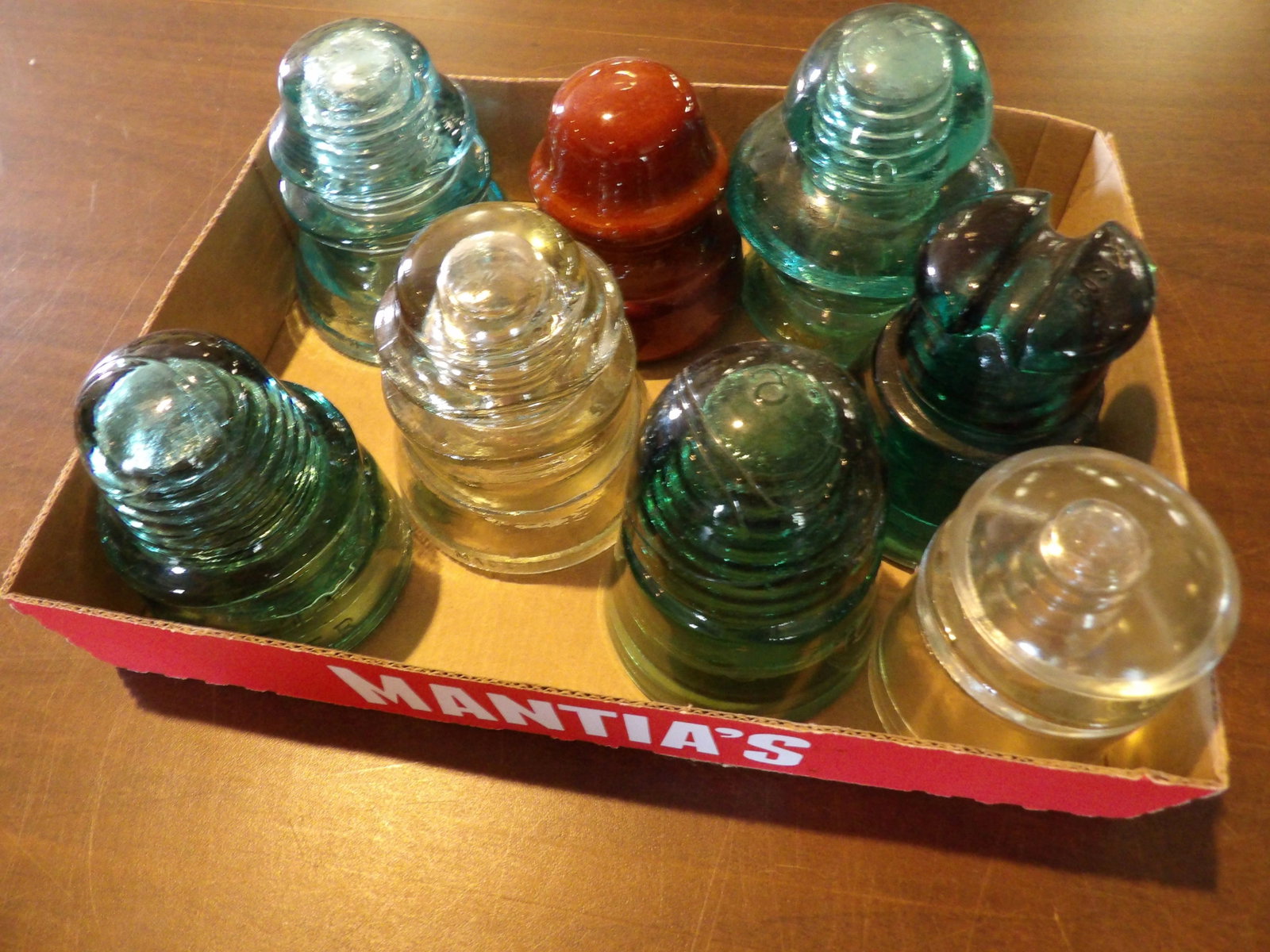 8 PCS.-Glass Insulators: Lot of 8 Glass Insulators. All measurements approximate. Please see photos for condition and details. Selling as is from 04281.