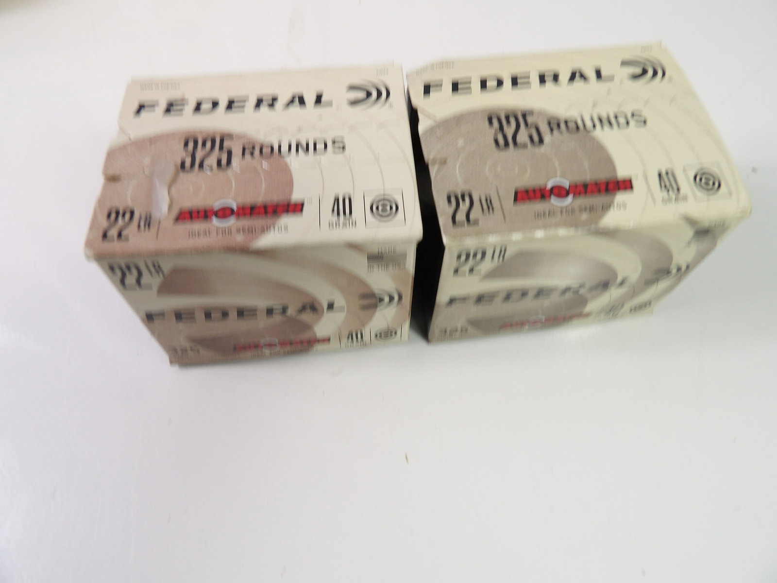 2 Boxes 325 Count, Federal 40 Grain 22 Long Rifle Ammunition: 2 Boxes, 325 Count, Federal 40 Grain, 22 Long Rifle. All measurements approximate. Please see photos for condition and details. Selling as is from 04281.