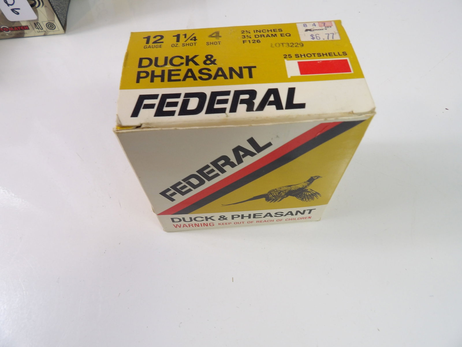 1 Box 12 Gauge 2 3/4" 1 1/4 Shot #4: 1 Box 12 Gauge 2 3/4", 1 1/4 Shot #4, All measurements approximate. Please see photos for condition and details. Selling as is from 04281.