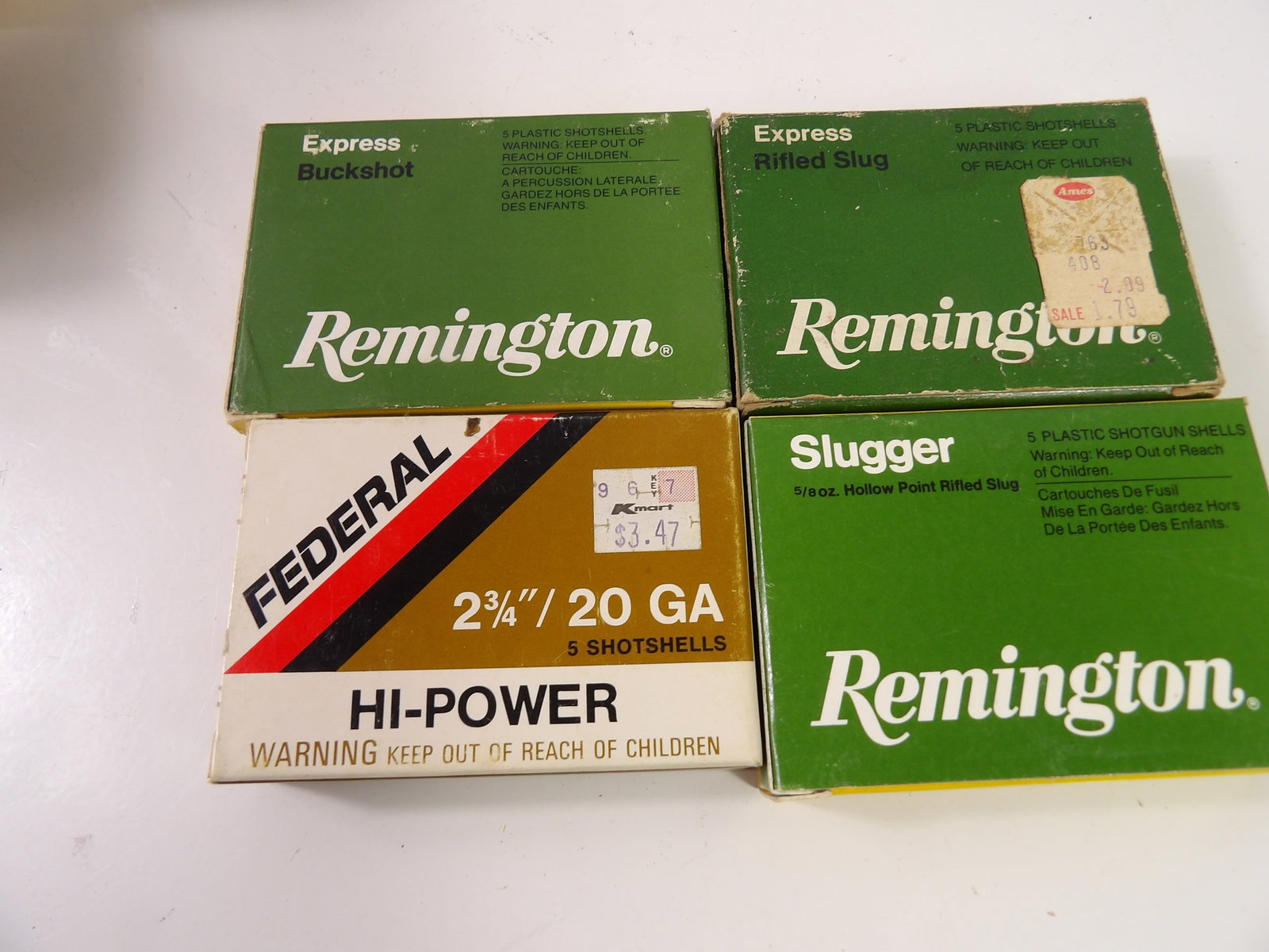 4 Boxes 20 Gauge 2 3/4" Buckshot & Slugs: 4 Boxes, 20 Gauge 2 3/4", (2) Buckshot, (2) Slugs. All measurements approximate. Please see photos for condition and details. Selling as is from 04281.