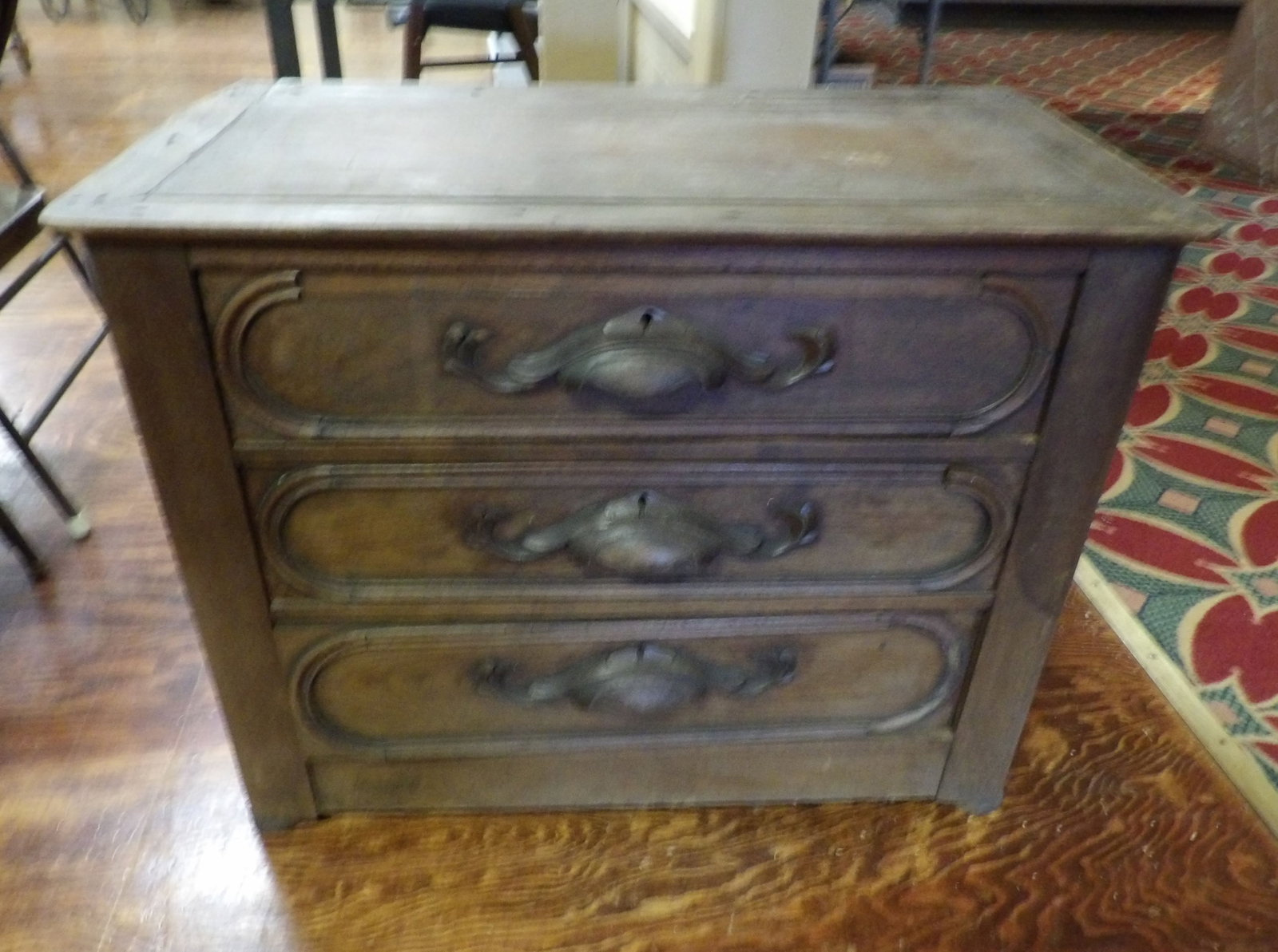 Louis XV Style 3 Drawer Walnut Chest: Louis XV Style Walnut Chest of 3 Drawers, Nice Early Piece. All measurements approximate. Please see photos for condition and details. Selling as is from 04281.