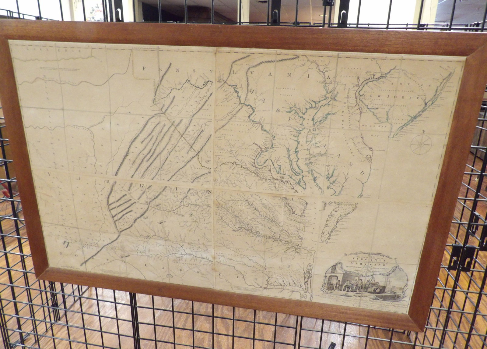 Early Fry-Jefferson Map of Virginia, Maryland, Pennsylvania, New Jersey, and North Carolina: Early Fry-Jefferson Map of Virginia, Maryland, Pennsylvania, New Jersey, and North Carolina. 36" X 54". All measurements approximate. Please see photos for condition and details. Selling as is from