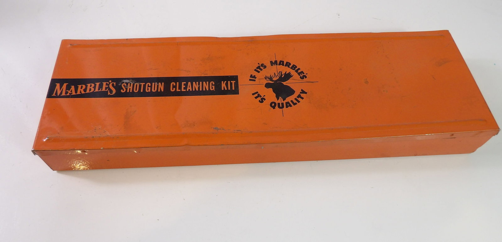 Vintage Marbles Shot Gun Cleaning Kit: Vintage Marbles Shotgun Cleaning Kit with Original Metal Case. All measurements approximate. Please see photos for condition and details. Selling as is from 04281.