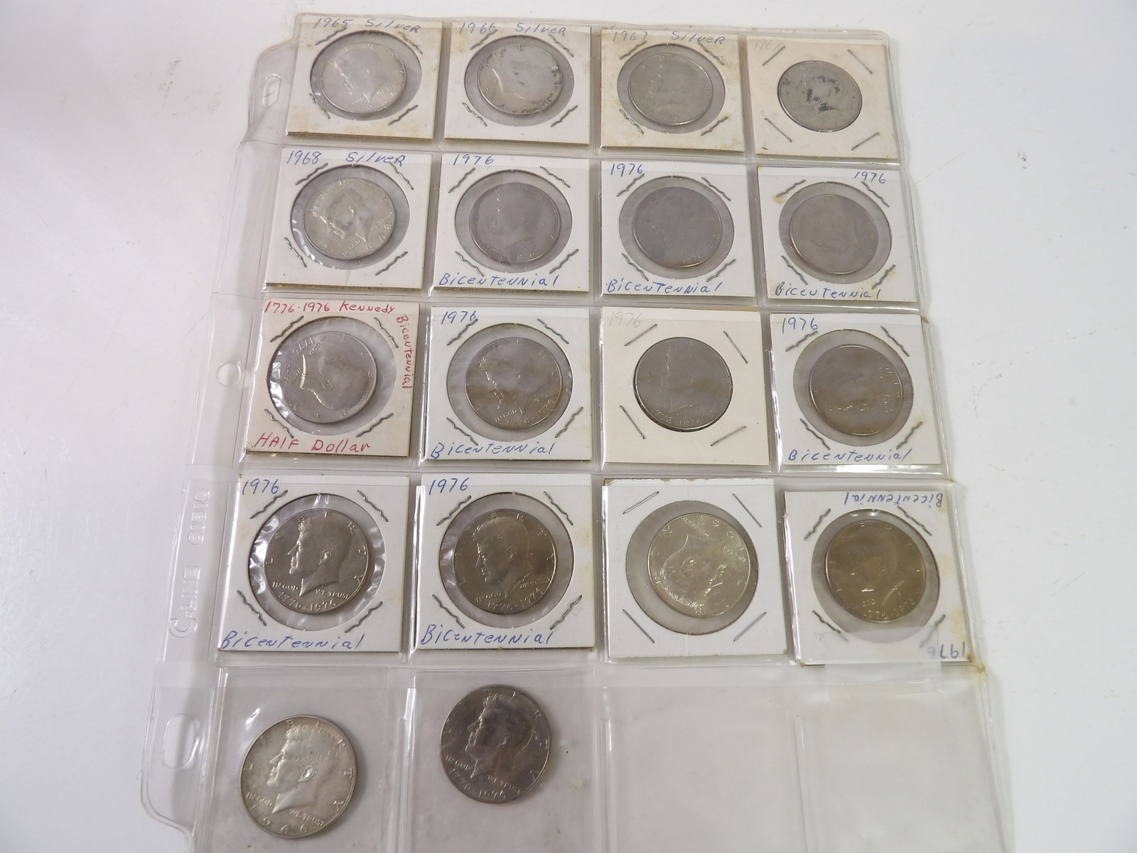 18 Kennedy Half-Dollars, Bicentennial & Post 1964: Lot of 18 Kennedy Half-Dollars. (11) Bicentennial, (7) Post 1964 Silver Kennedy. All measurements approximate. Please see photos for condition and details. Selling as is from 04281.