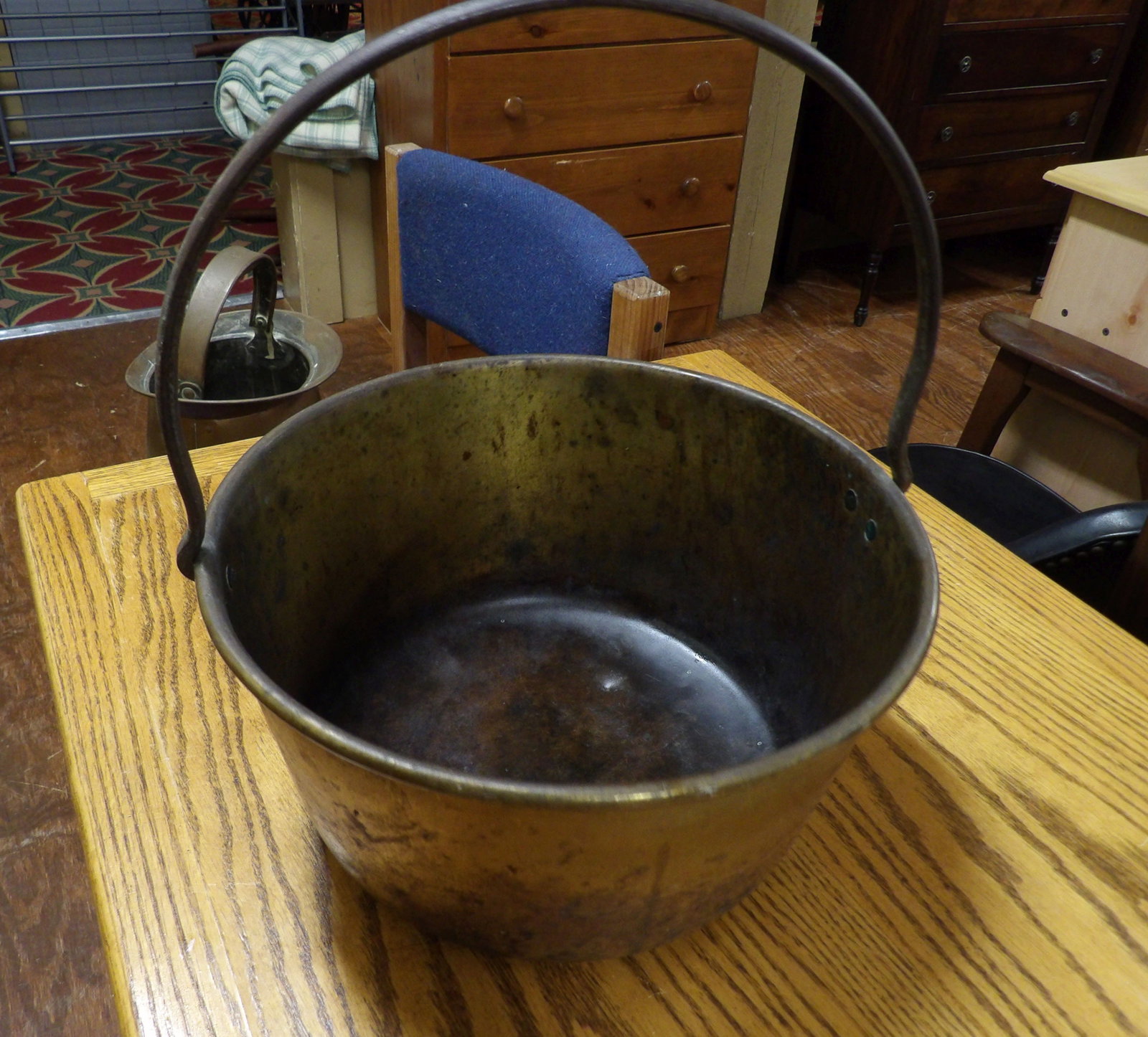 Antique Brass Jam Pan: Heavy Antique Brass Jam Pan with Iron Handle. Vintage Georgian. All measurements approximate. Please see photos for condition and details. Selling as is from 04281.