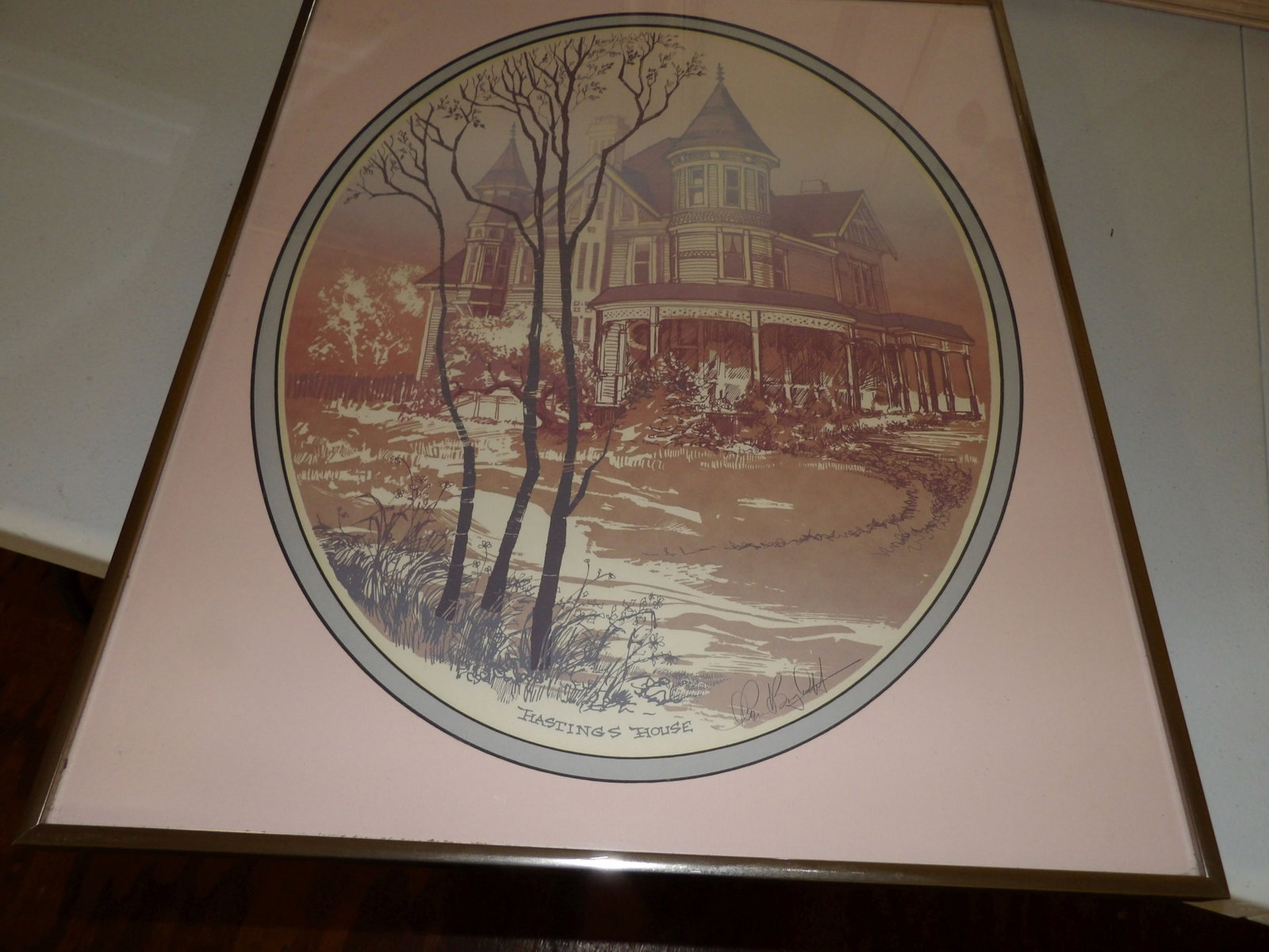 Signed Stephen Sebastien Hastings House Embossed Etching Print: Stephen Sebastien "Hastings House" Embossed Etching Print. Signed Berghoff. 20" X 24". All measurements approximate. Please see photos for condition and details. Selling as is from 04281.