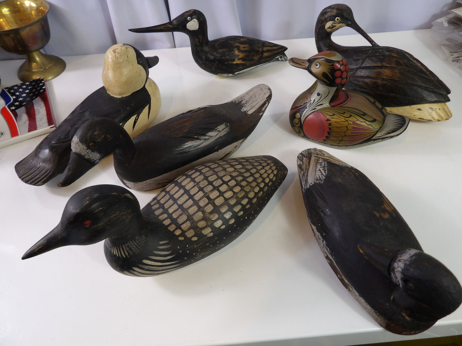 7 PCS.-Hand Carved Wooden Ducks and Loons (1 of 7)