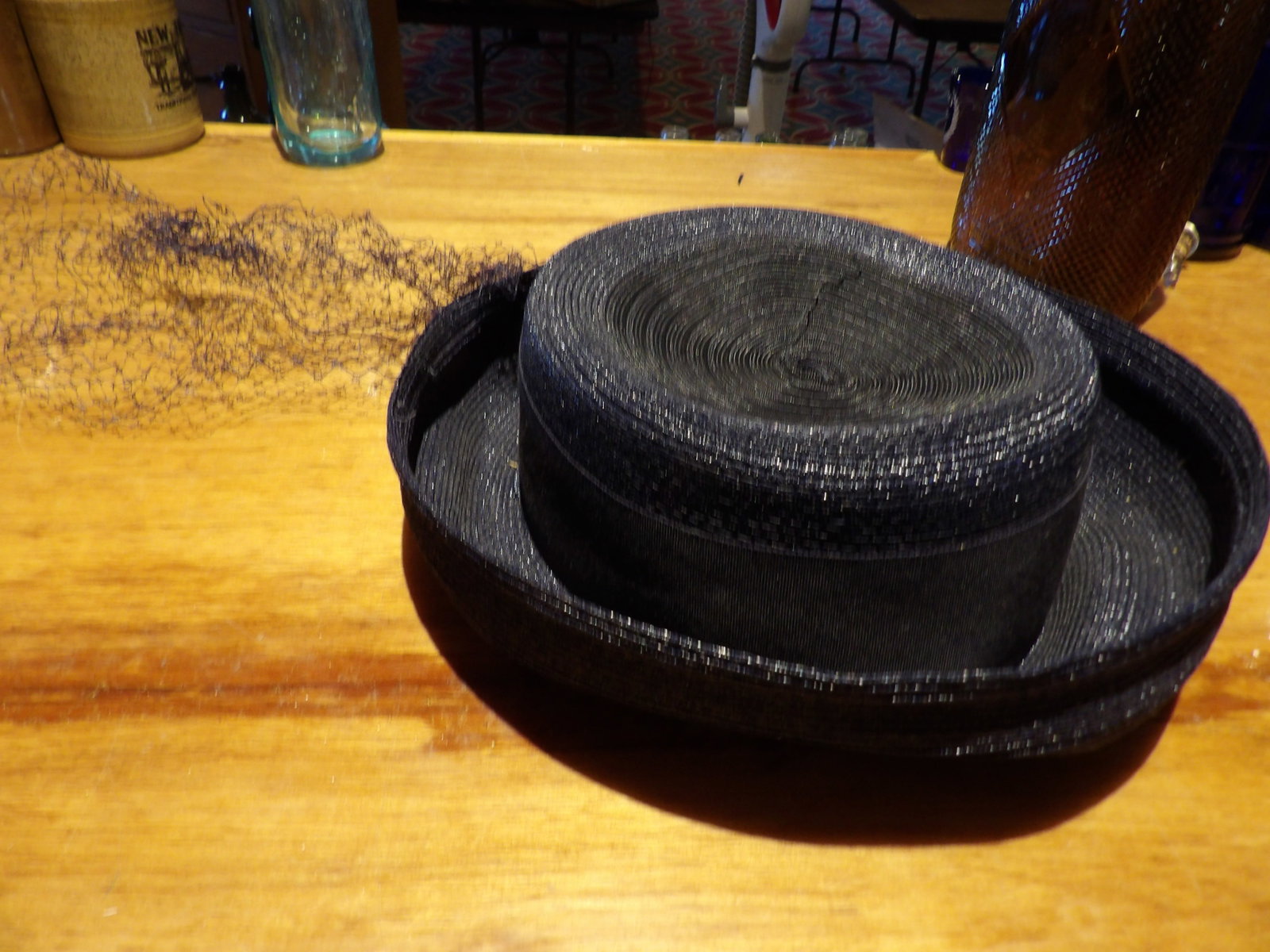 Vintage 1950's Navy Blue Hat with Veil (1 of 4)