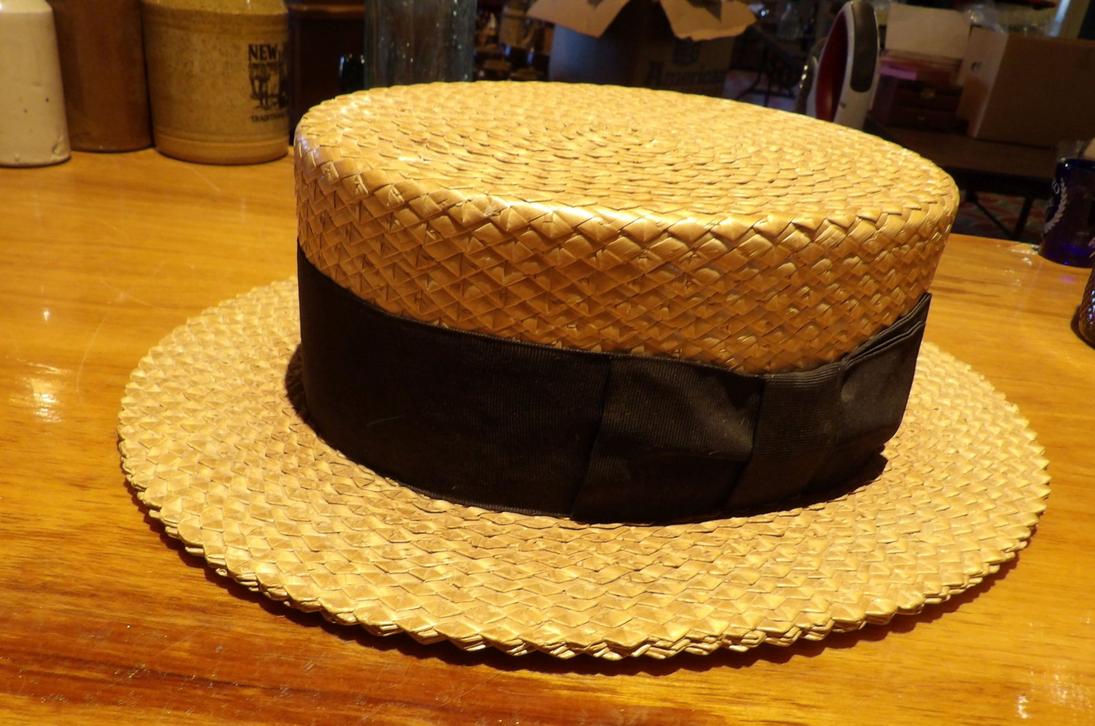 Louis Appel Company Straw Boater Hat The Appleton: "The Appleton" by Louis Appel Company, Straw Boater Hat with Black Grosgrain Ribbon. All measurements approximate. Please see photos for condition and details. Selling as is from 04281.