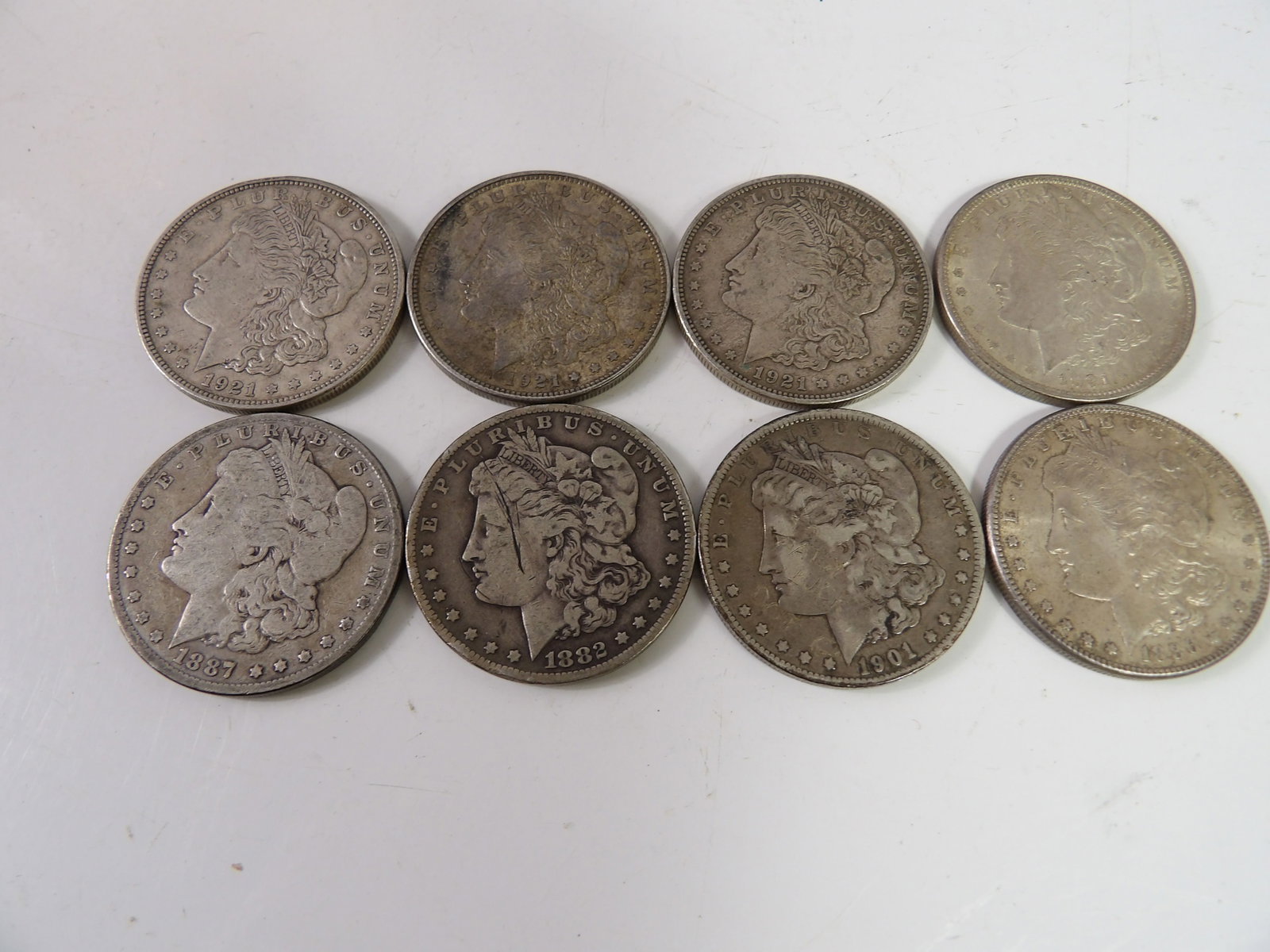 1882, 1886, 1887, 1901, & 1921 Morgan Dollars, 8 Pieces Total (1 of 2)