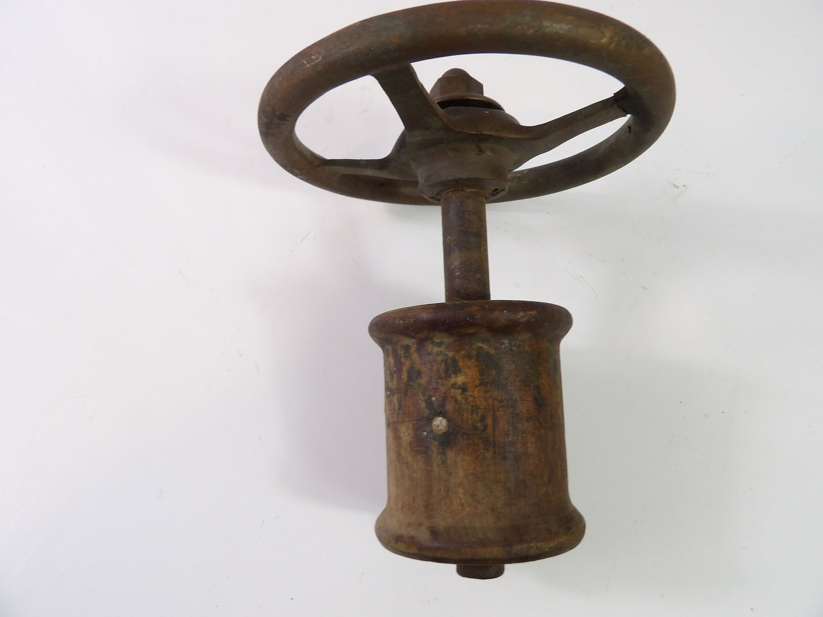 Vintage Brass Handle Wheel With Wooden Pulley (1 of 6)