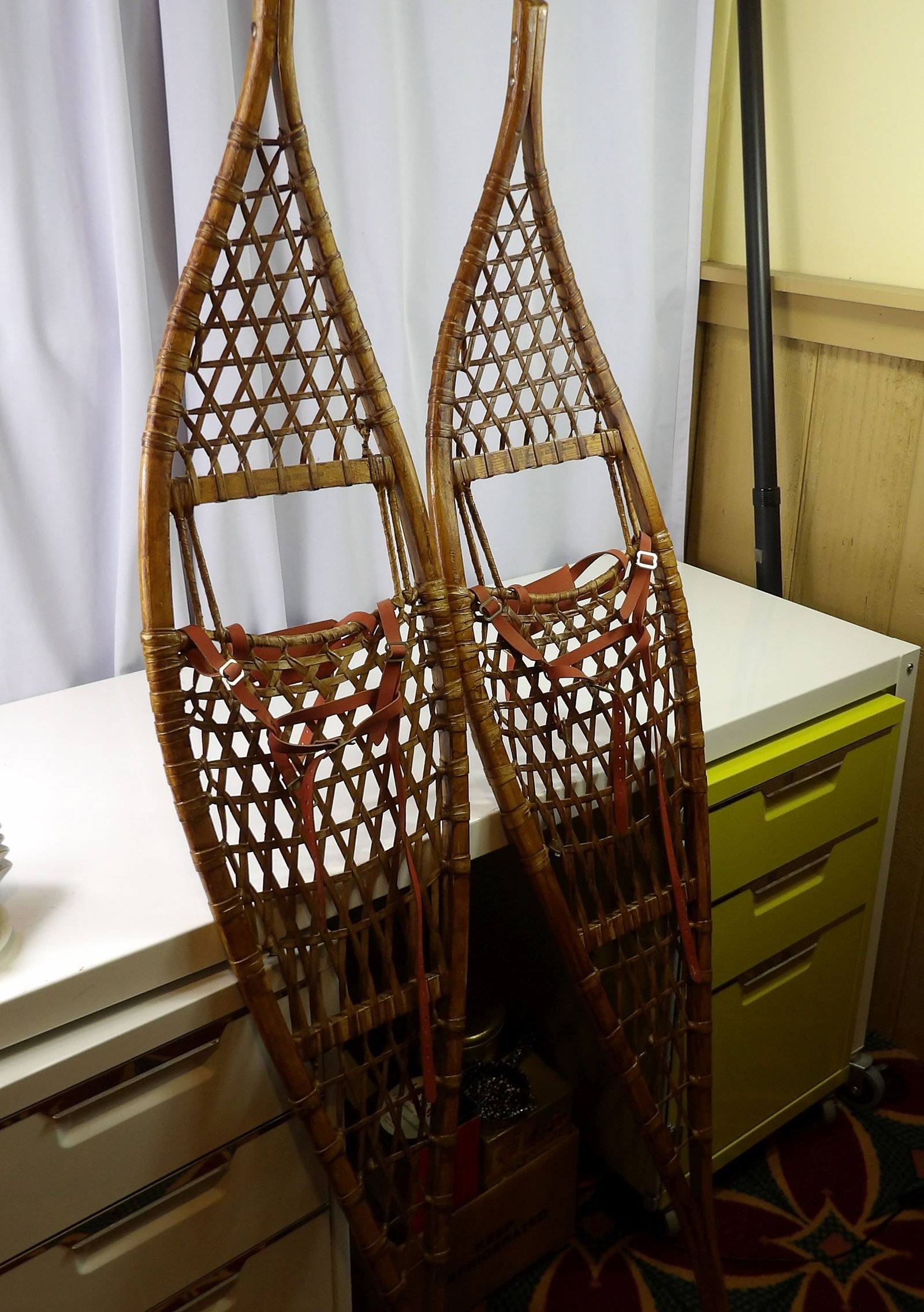 Pair of Early Canadian Snowshoes: Great Pair of Early Canadian 60" Snowshoes. Excellent Condition. All measurements approximate. Please see photos for condition and details. Selling as is from 04281.