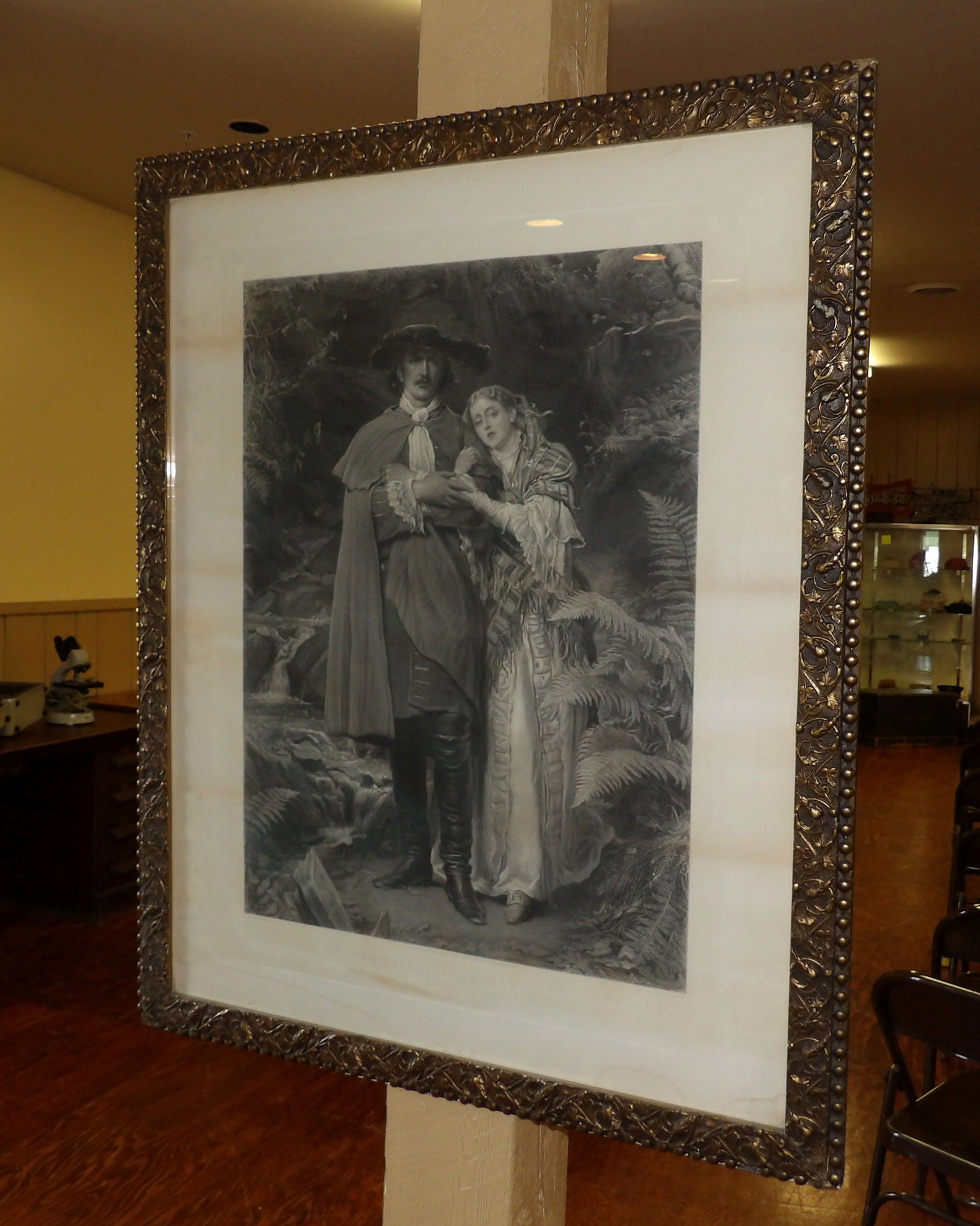 Vintage Etching with Gilded Frame, "The Bride of Lammermoor": 32" X 39" "The Bride of Lammermoor" Vintage Etching with Gilded Frame. Vintage Frame with Wooden Back. All measurements approximate. Please see photos for condition and details. Selling as is from 042