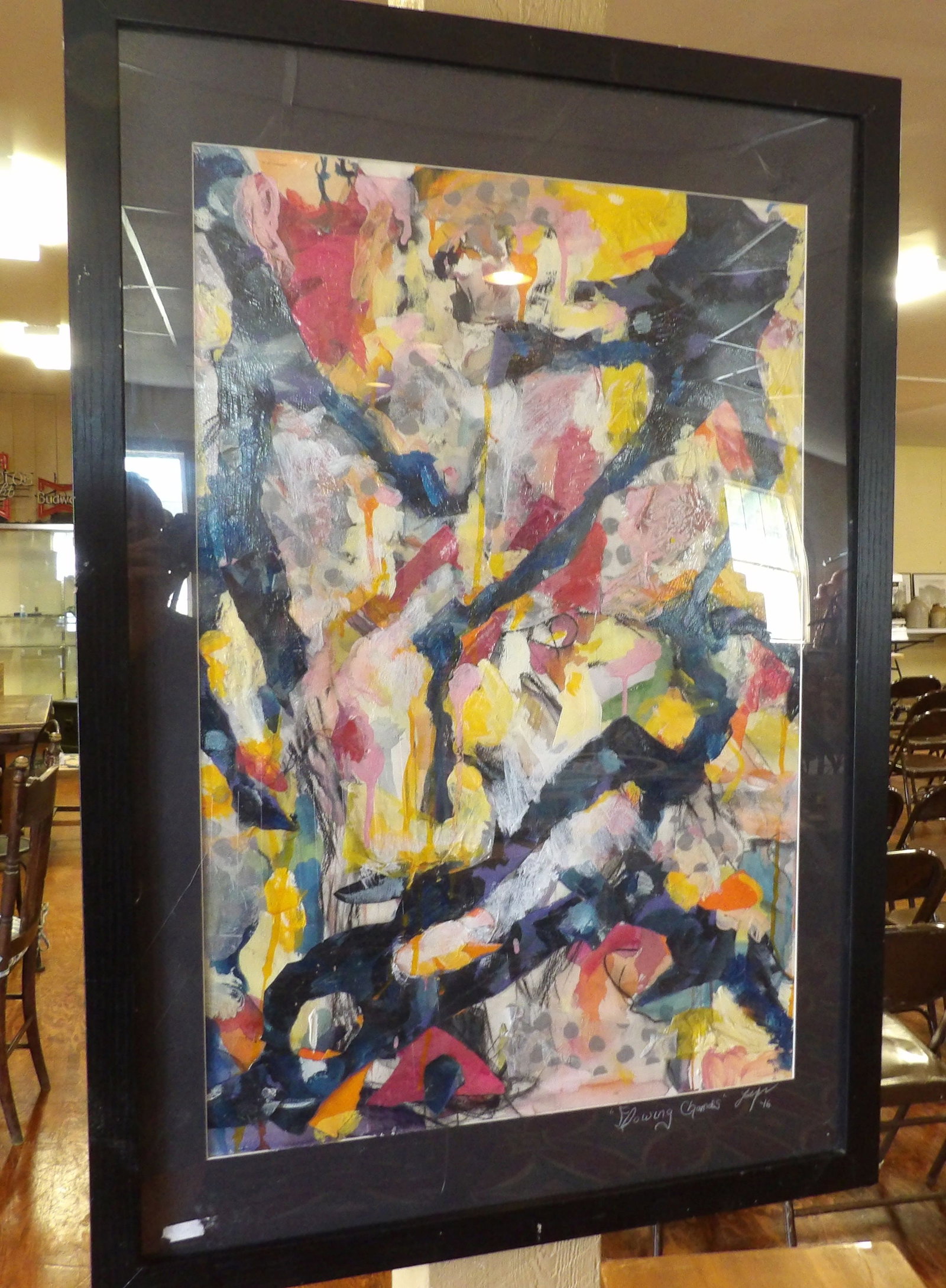 Abstract Expressionist Mixed Media Painting: Abstract Expressionist Mixed Media Painting, Signed 26" X 38". All measurements approximate. Please see photos for condition and details. Selling as is from 04281.