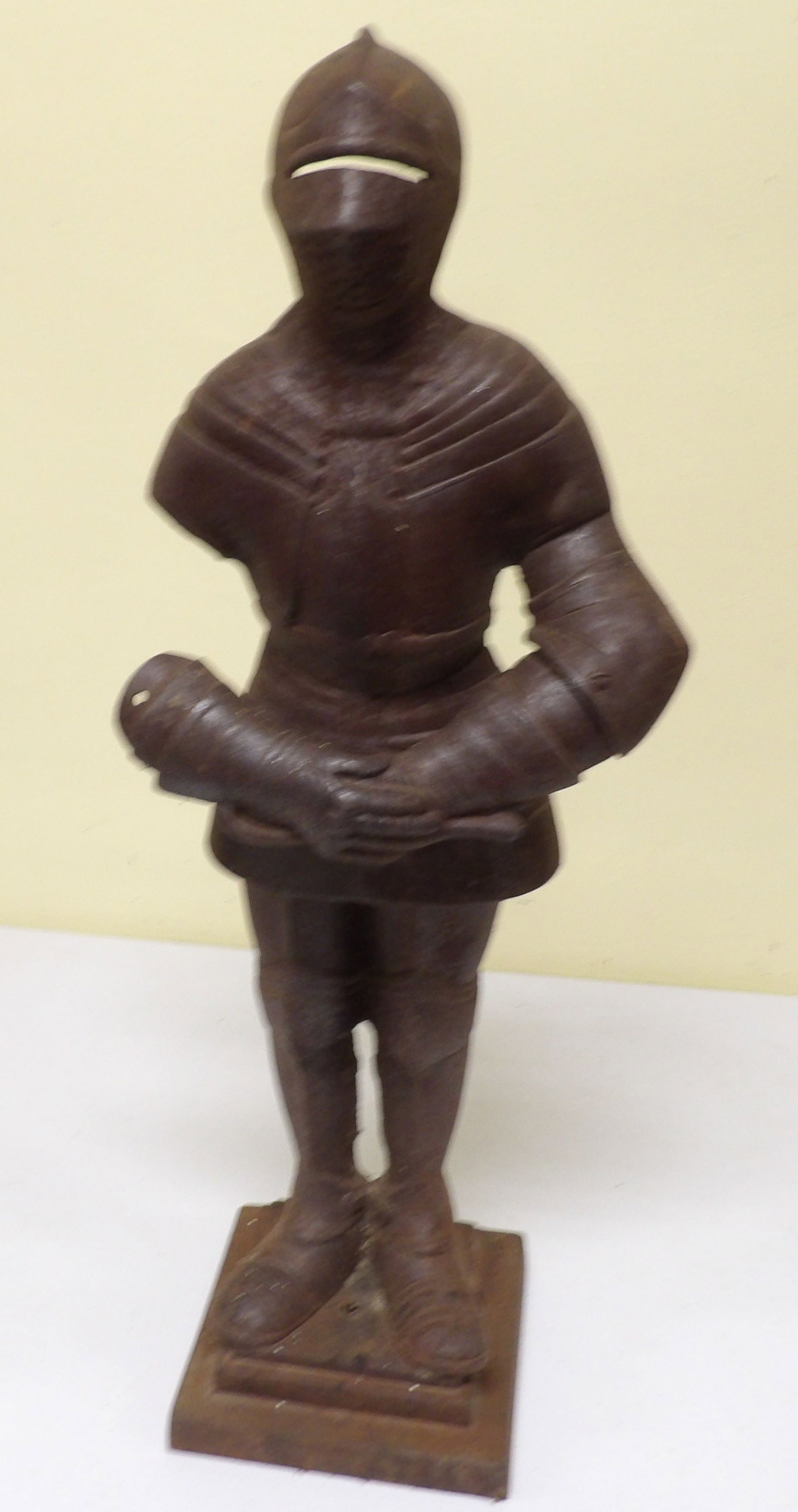 Antique Cast Iron Medieval Knight Figure: Antique Cast Iron Medieval Knight Figure. Possibly a Doorstop or Decorative Statue. 26" Tall. All measurements approximate. Please see photos for condition and details. Selling as is from 04281.