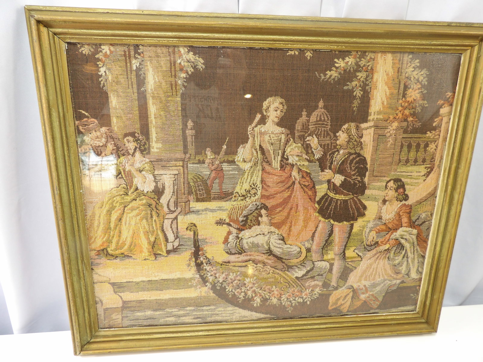 Framed Antique Tapestry with Courting Scene (1 of 4)