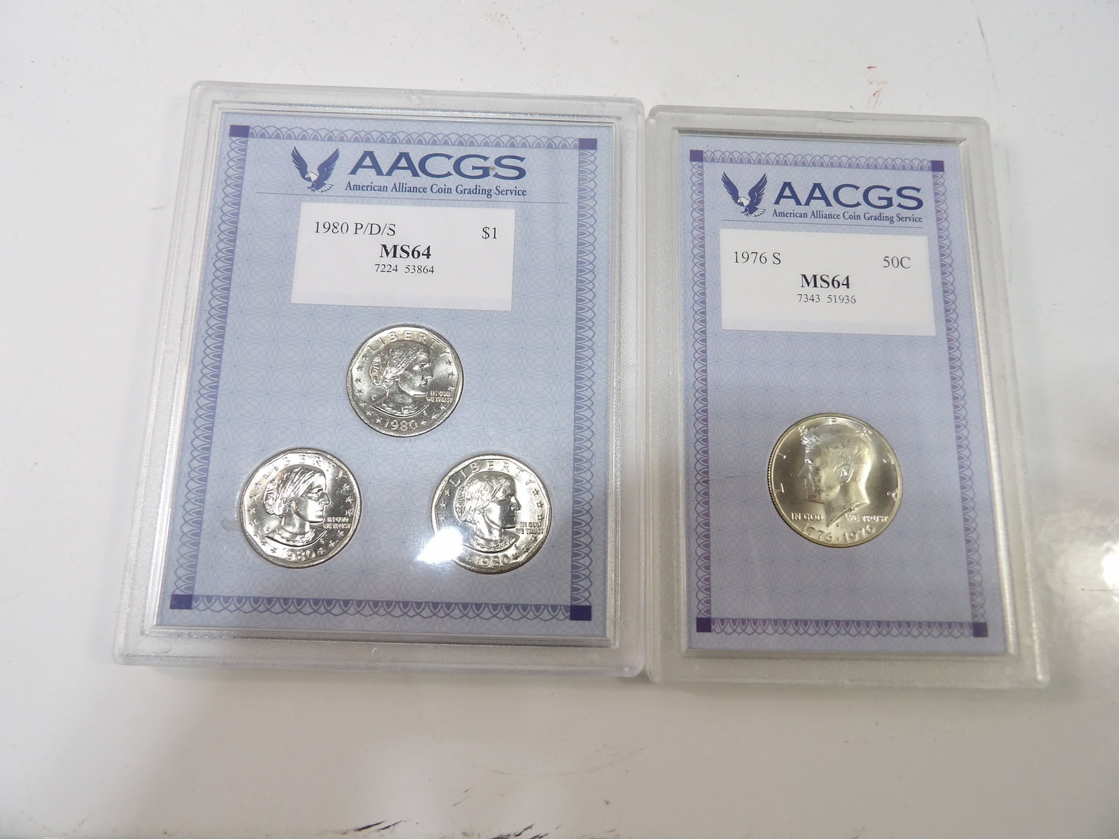 Bicentennial Half-Dollar and 1980 P, D, and S Susan B Anthony Coins, MS64 (1 of 4)