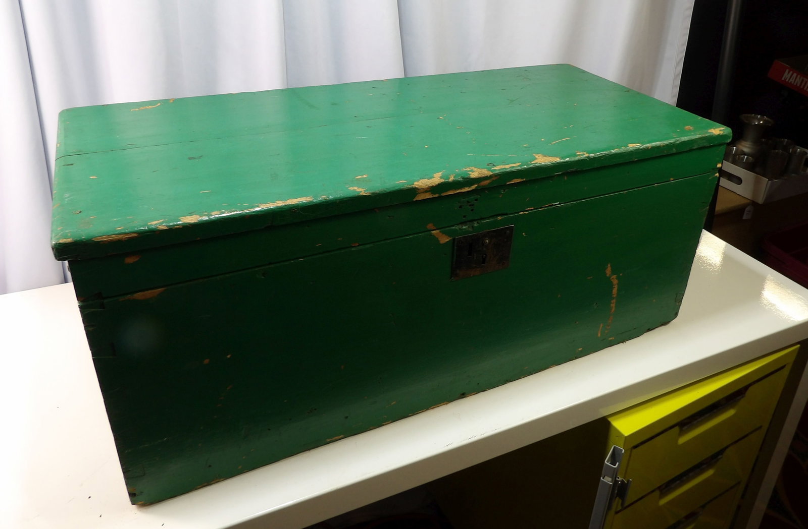 Antique Green Painted Wooden Chest (1 of 5)