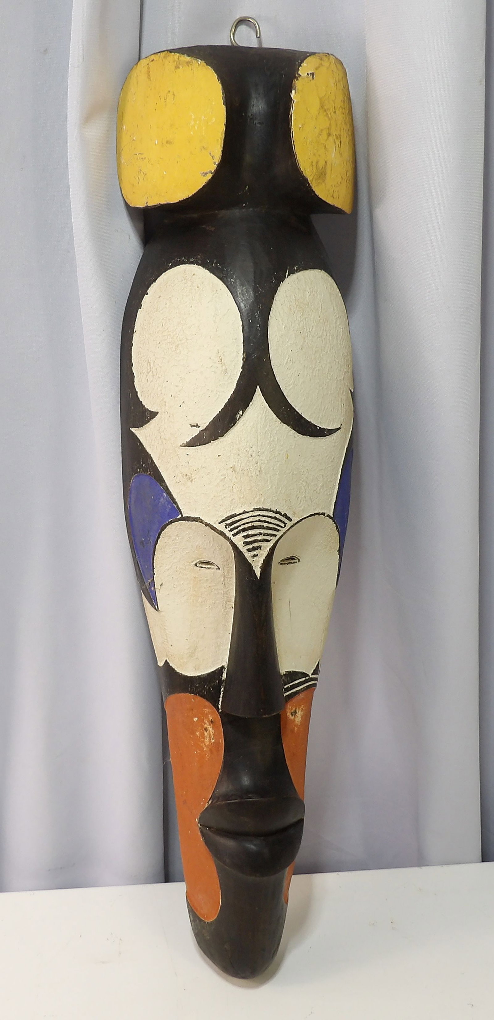 Fang Tribe Wooden African Mask: African Fang Tribe Wooden Mask with Colorful Accents. All measurements approximate. Please see photos for condition and details. Selling as is from 04281.