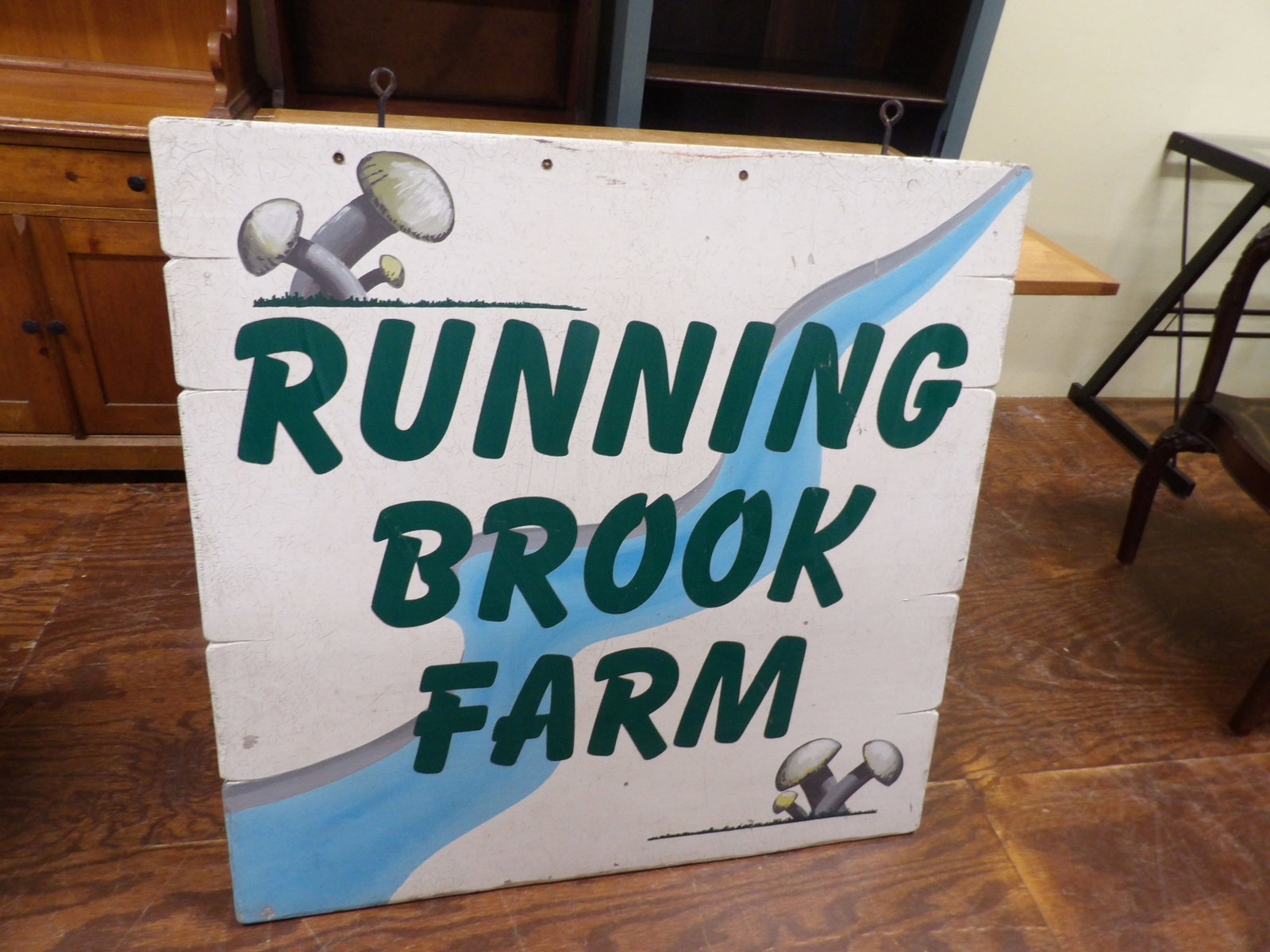 Vintage Wooden Hand Painted Sign, Running Brook Farm: Vintage Wooden Hand Painted "Running Brook Farm" Sing. One Sided 36" X 36". All measurements approximate. Please see photos for condition and details. Selling as is from 04281.