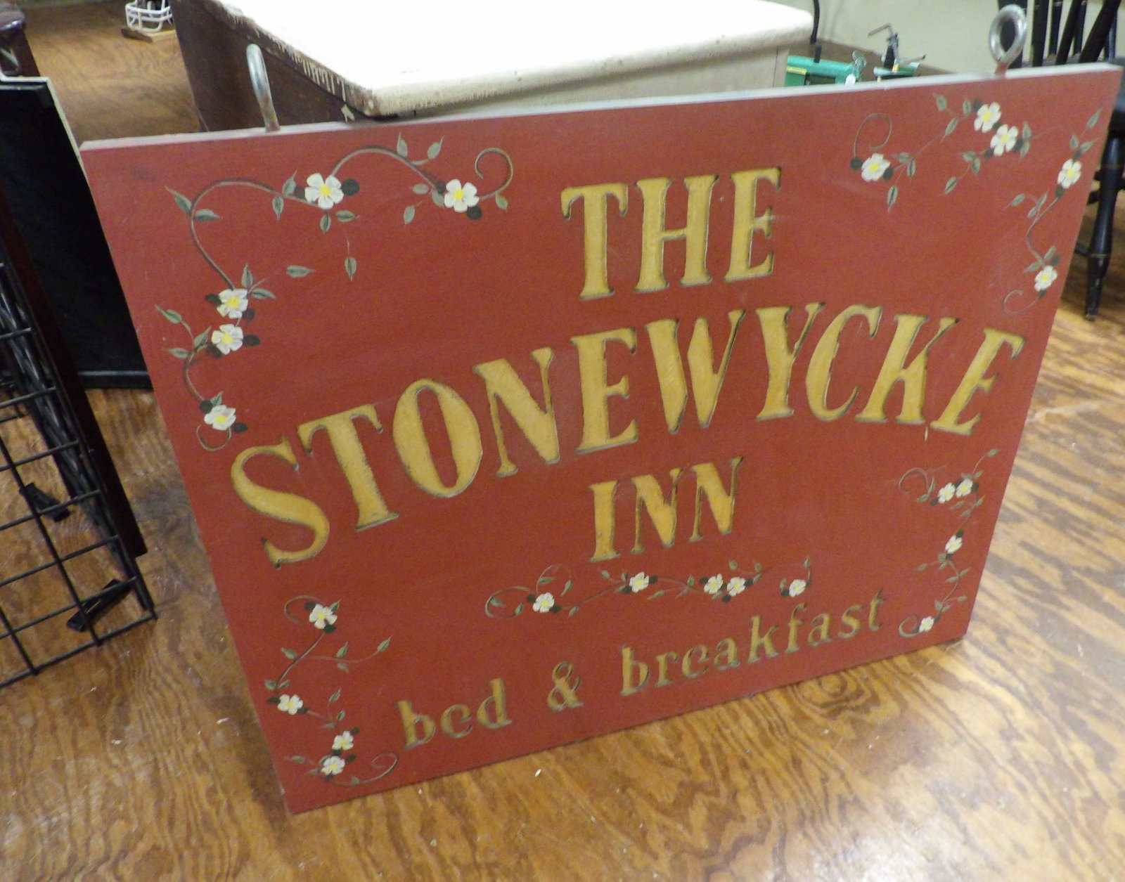 Vintage Wooden Stonewycke Inn Sign: Vintage Wooden "The Stonewycke Inn, Bed and Breakfast" Sign. One Sided, 29" X 35". All measurements approximate. Please see photos for condition and details. Selling as is from 04281.