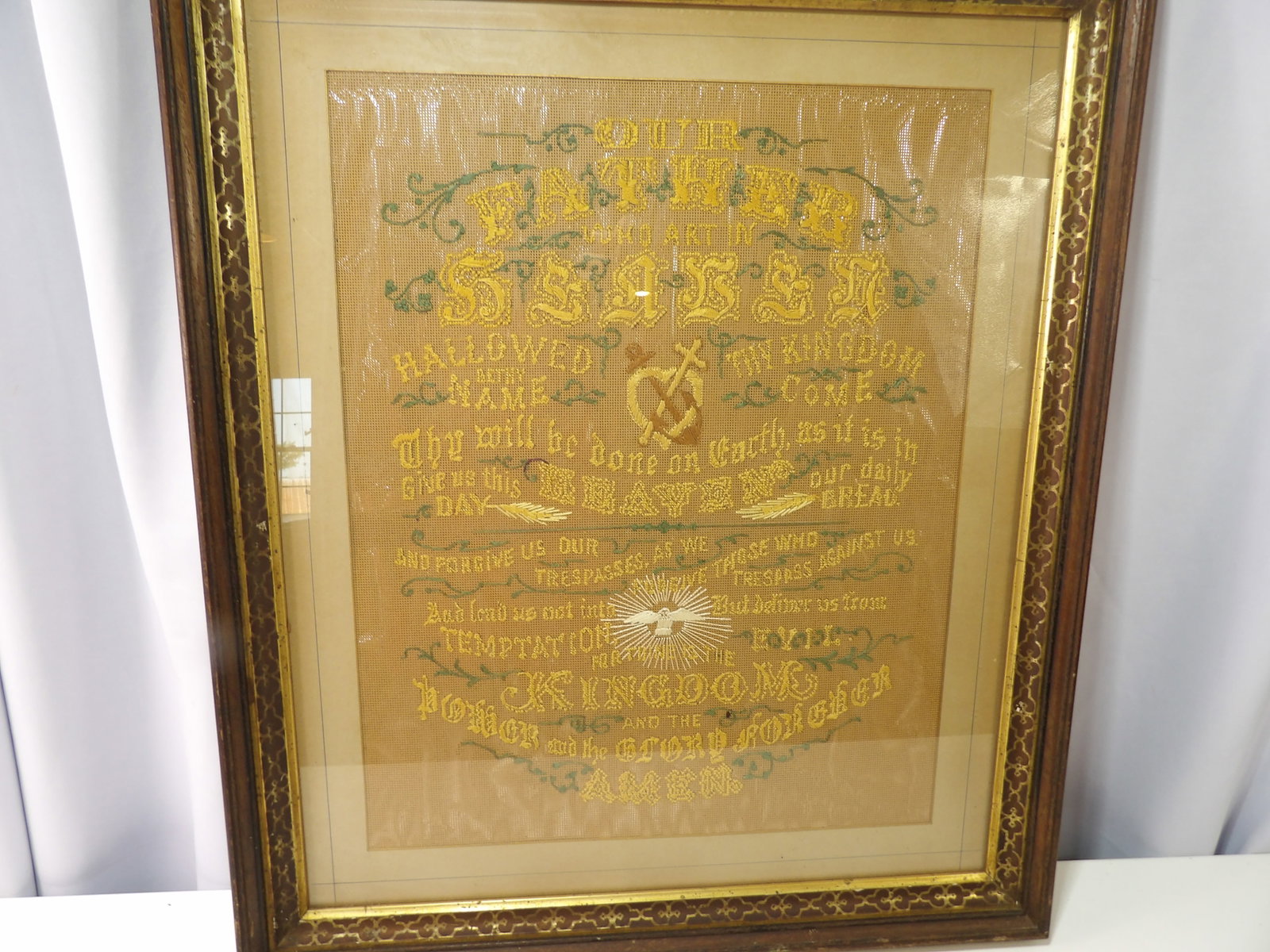 Antique Framed Needlework Sampler, The Lord's Prayer (1 of 5)