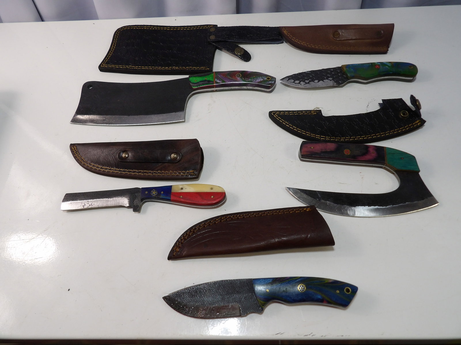 Lot of 5 Handmade Steel Knives with Leather Sheaths (1 of 5)