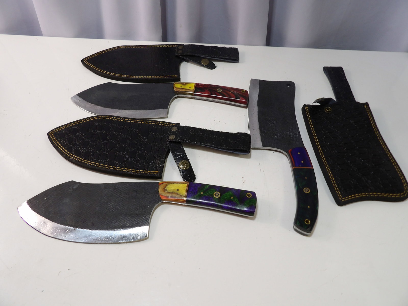 Set of 3 Handmade Steel Meat Cleavers with Leather Sheaths (1 of 4)
