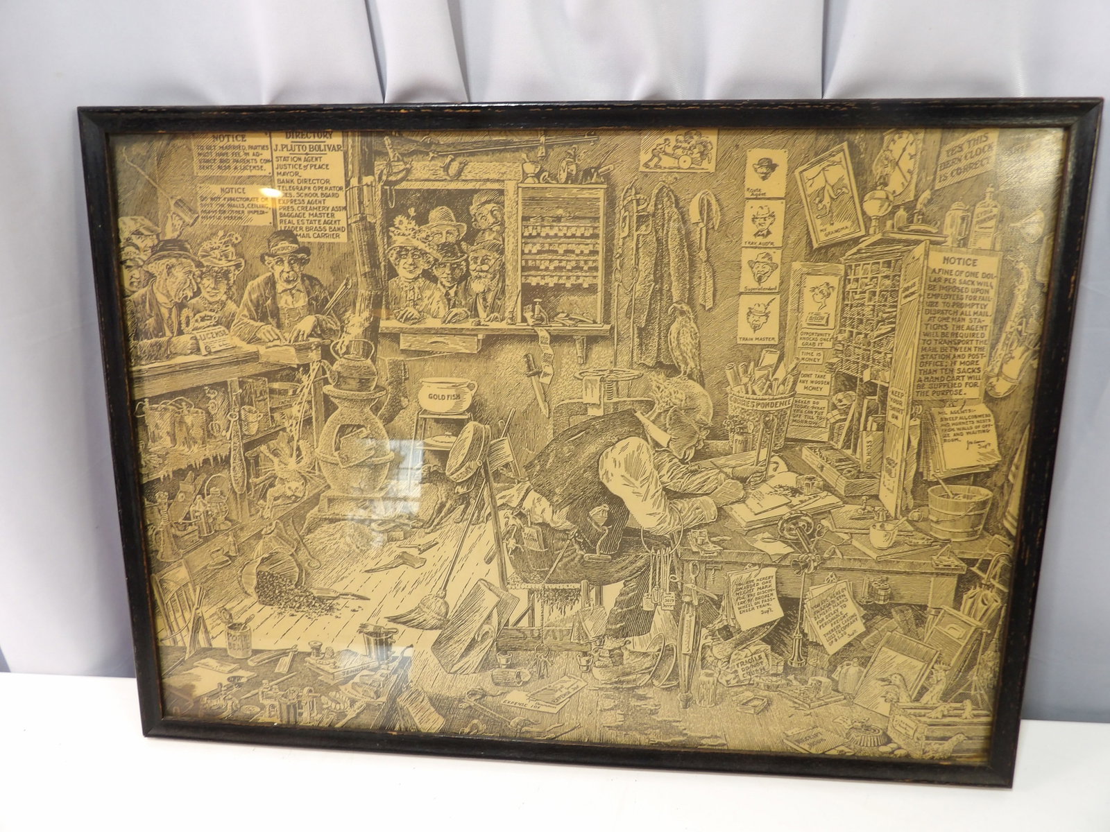 Vintage Lithograph Print, At the Old Depot by C.D. Poage: Vintage Lithograph Print "At the Old Depot" By C. D. Poage, 14" X 19". All measurements approximate. Please see photos for condition and details. Selling as is from 04281.