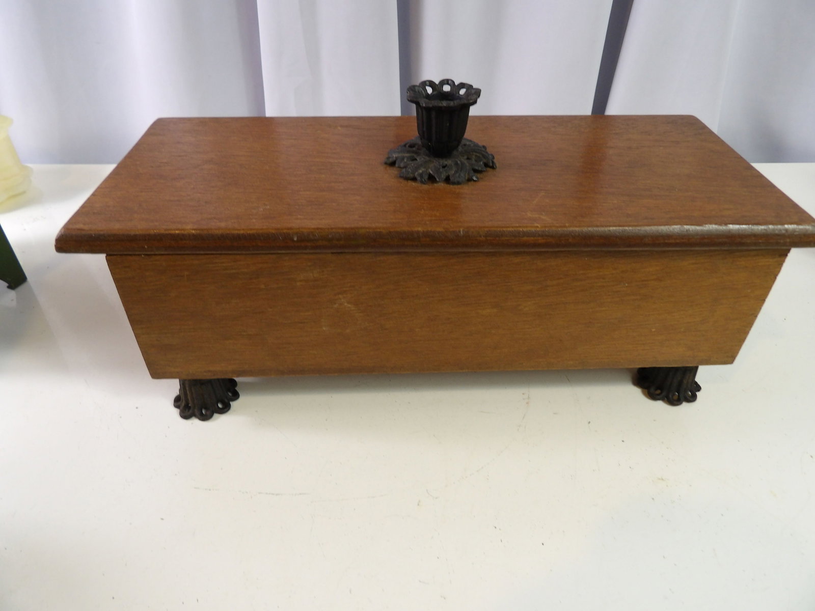 Wooden Box with Cast Iron Feet and Decorative Top (1 of 4)