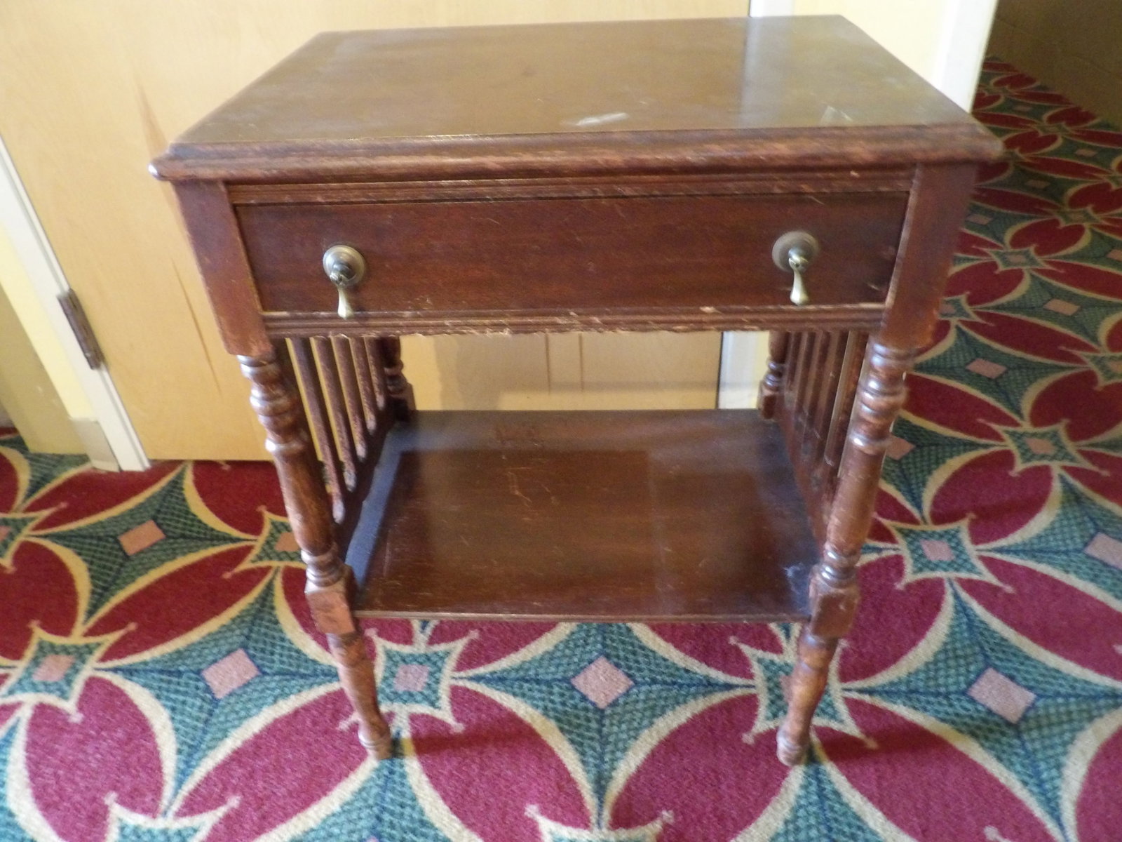 Federal Style Nightstand with Drawer: Vintage Federal Style Nightstand with Single Drawer and Spindle Accents. All measurements approximate. Please see photos for condition and details. Selling as is from 04281.
