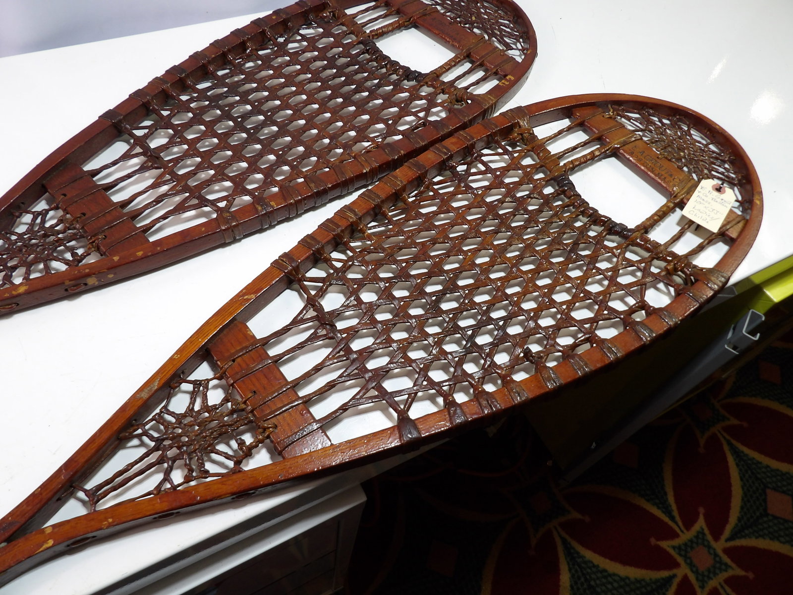 E.A. Grout & Co. Ladies/Childs Vintage Rawhide Snowshoes: Vintage E.A. Grout & Co. Ladies/Childs Rawhide Snowshoes. 10" X 33". In Amazing Condition. All measurements approximate. Please see photos for condition and details. Selling as is from 04281.