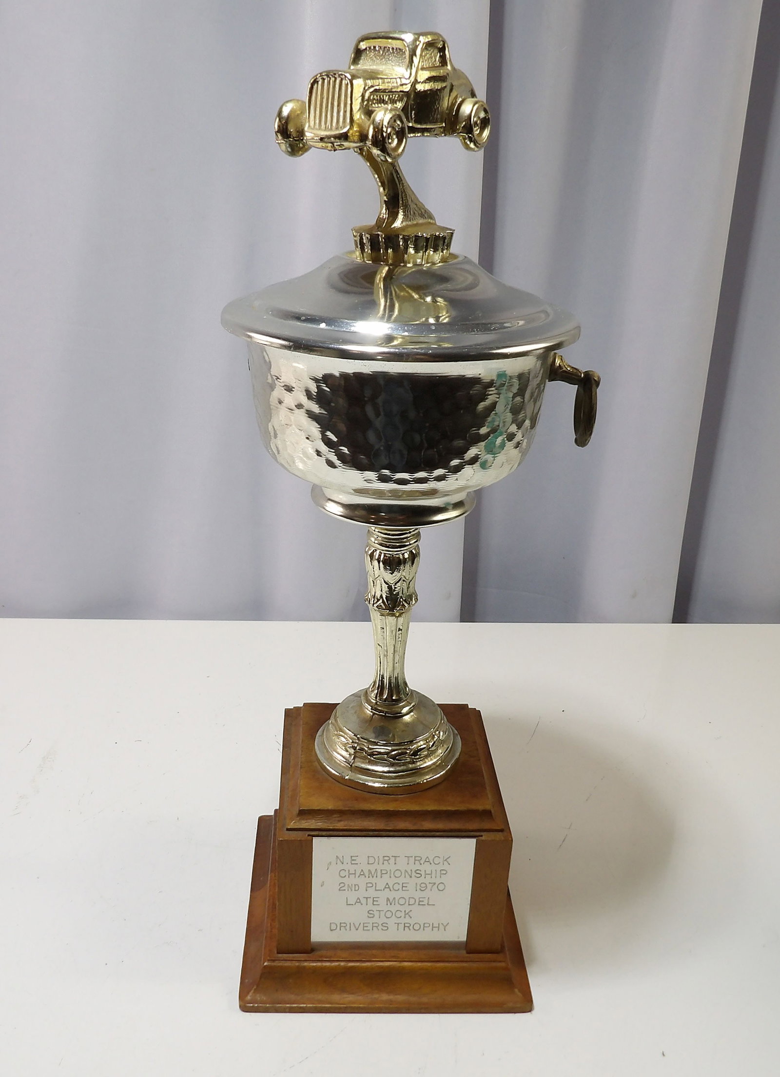 Vintage New England Dirt Track Trophy: Vintage New England Dirt Track Championship Drivers Trophy. All measurements approximate. Please see photos for condition and details. Selling as is from 04281.