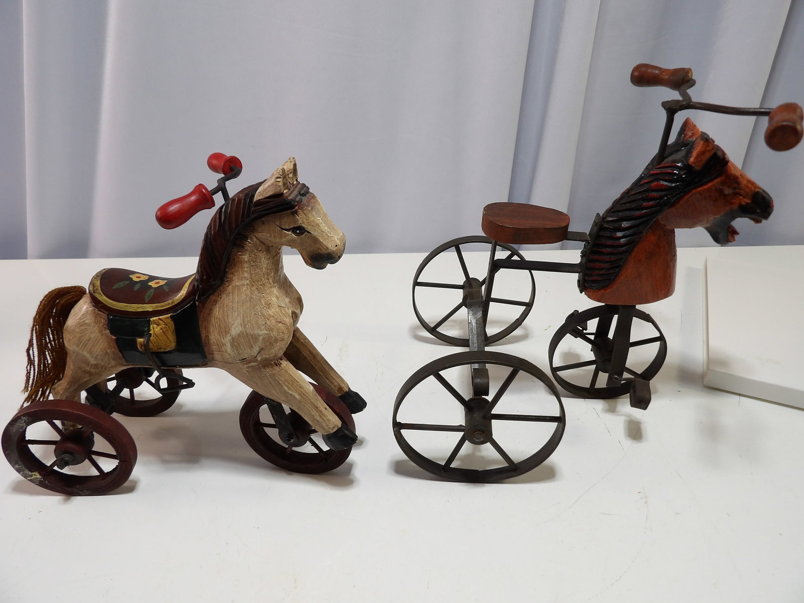 Pair of Carved Horse Tricycle Decorations (1 of 4)