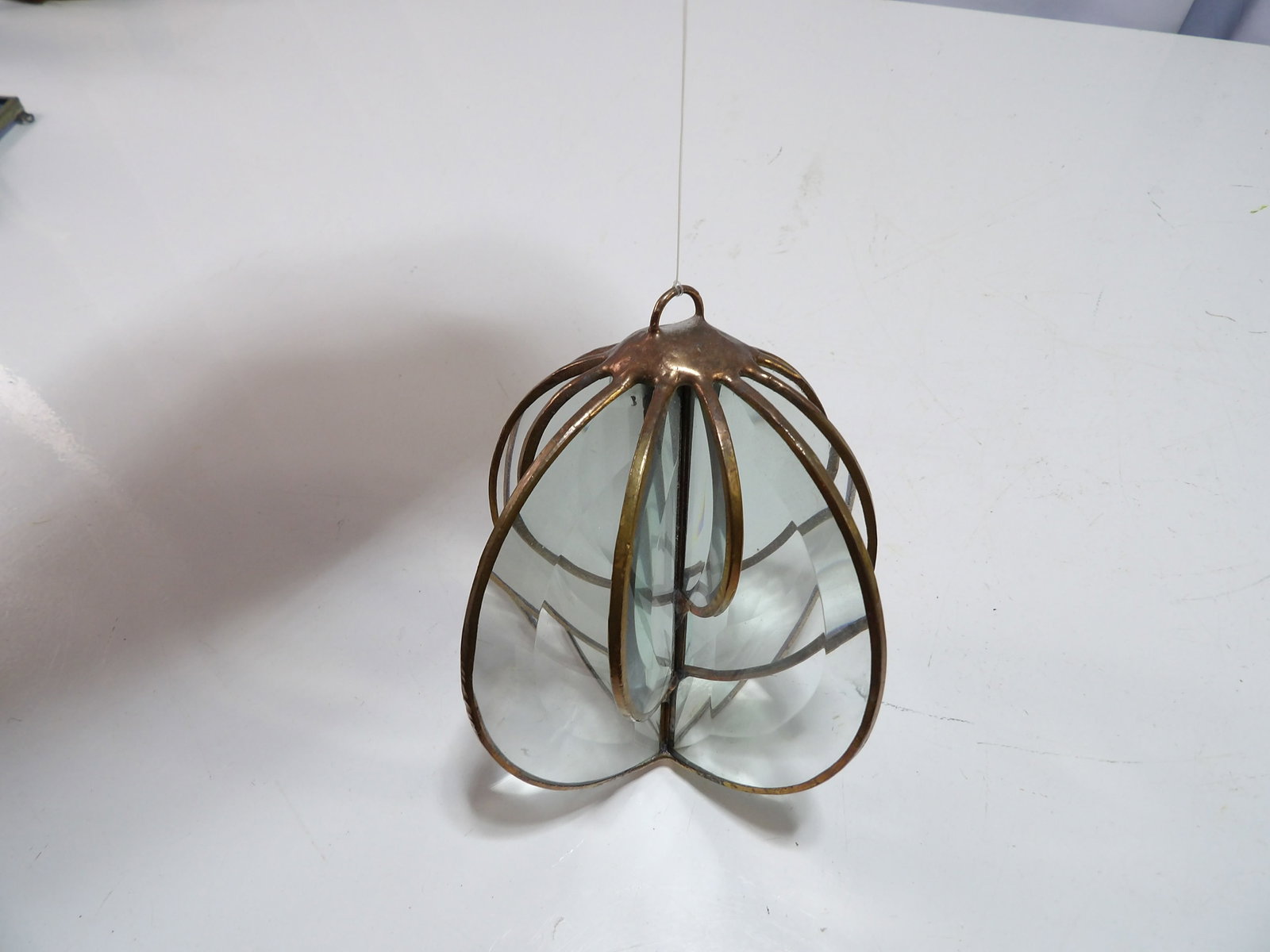 Murano Style Glass and Gilt Metal Lantern Pendant Sun Catcher: Vintage Murano Style Faceted Glass and Gilt Hand Powdered Metal Lantern Pendant Sun Catcher. All measurements approximate. Please see photos for condition and details. Selling as is from 04281.