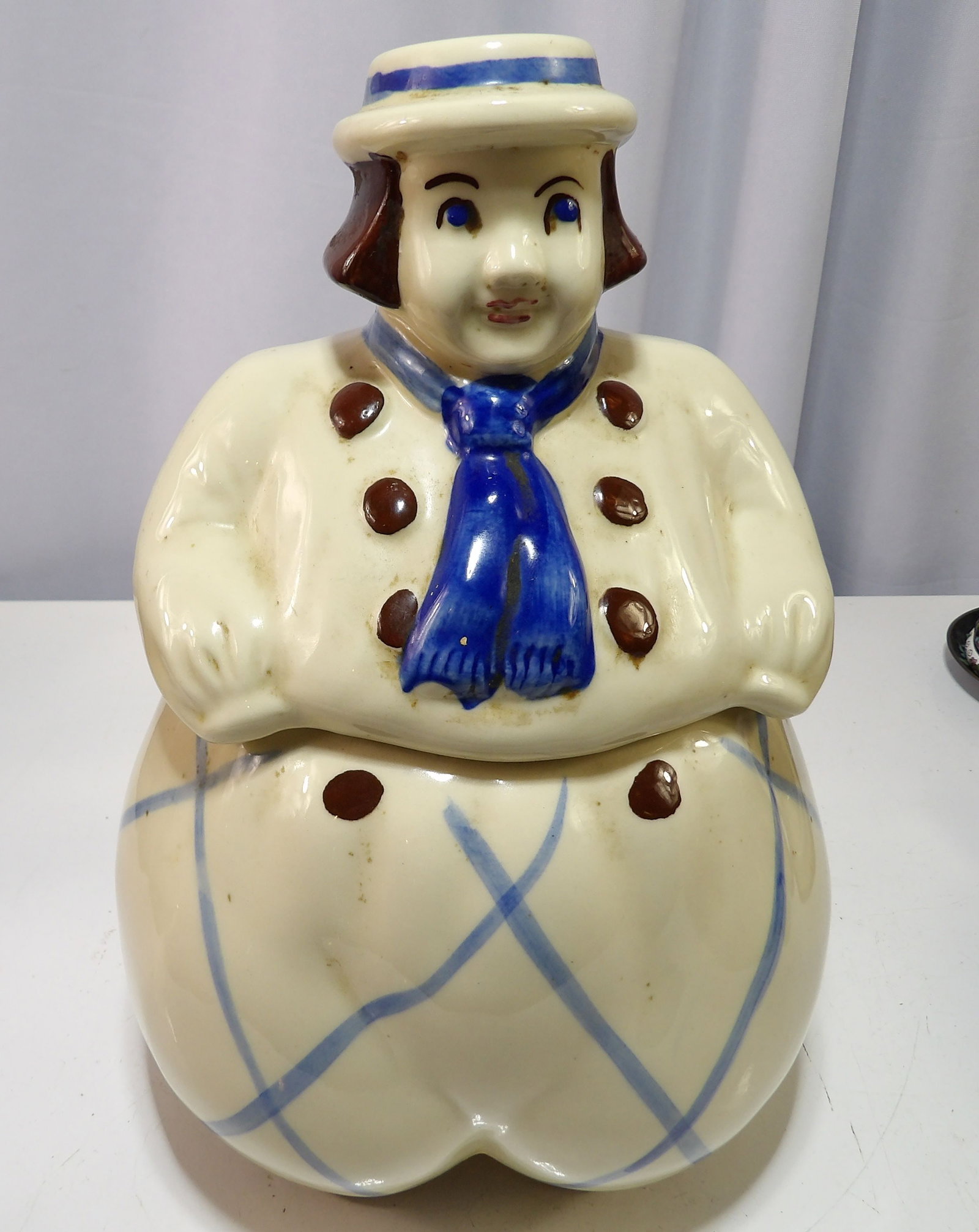 Dutch Boy Happy Jack Cookie Jar: Vintage Dutch Boy Happy Jack Cookie Jar, "USA" on Underside. Excellent Condition. All measurements approximate. Please see photos for condition and details. Selling as is from 04281.