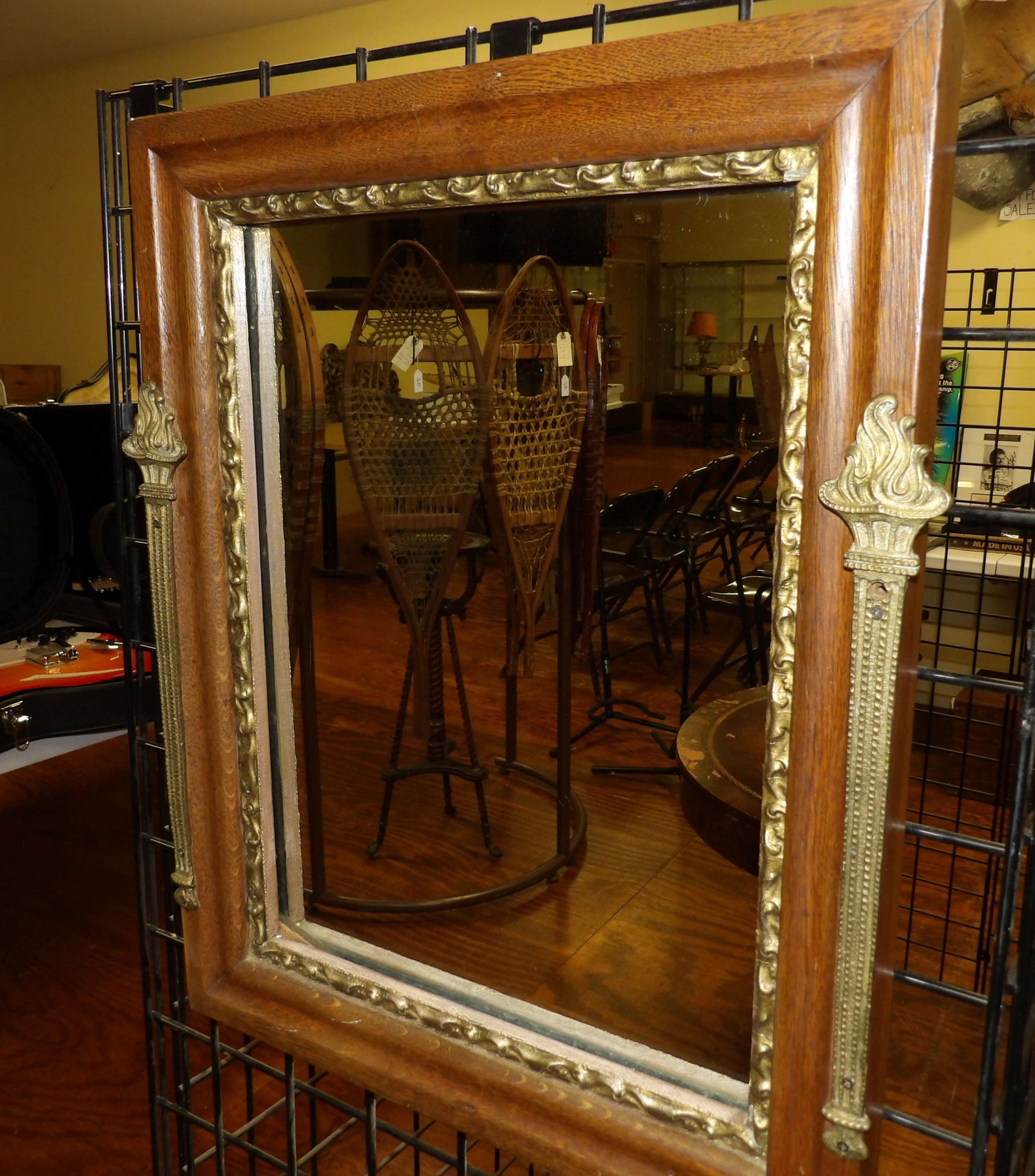 Carved Oak Wall Mirror with Gilt Accents (1 of 4)