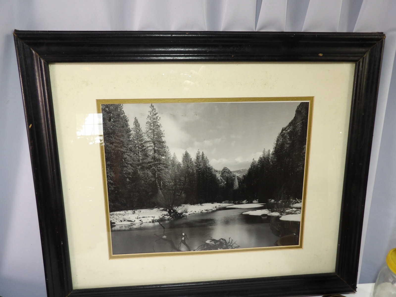 Black and White Mountain Lake Landscape Photo: Vintage Black and White Mountain Lake Landscape Photo, 20" X 23". All measurements approximate. Please see photos for condition and details. Selling as is from 04281.