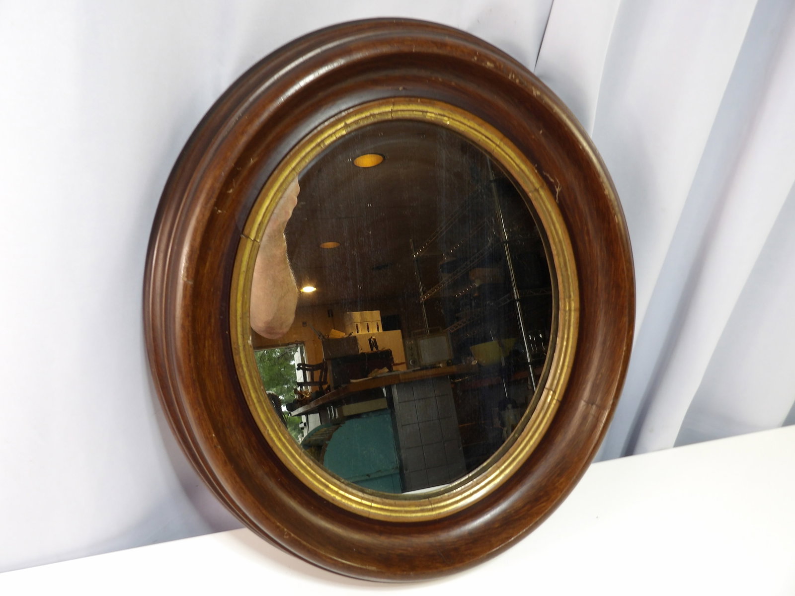 Oval Mahogany Wall Mirror with Gilt Rim (1 of 4)
