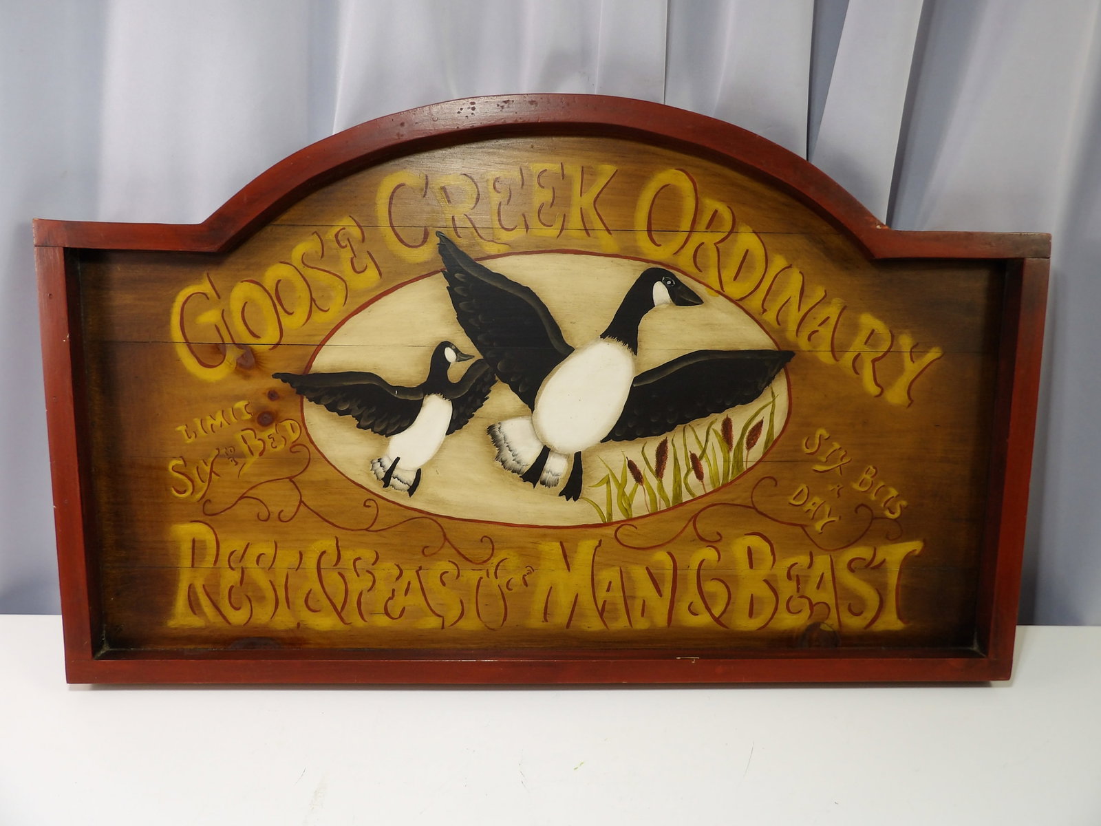 Goose Creek Ordinary Hand painted Wooden Sign: Goose Creek Ordinary Hand Painted Wooden Sign, 18" X 29 1/2". All measurements approximate. Please see photos for condition and details. Selling as is from 04281.