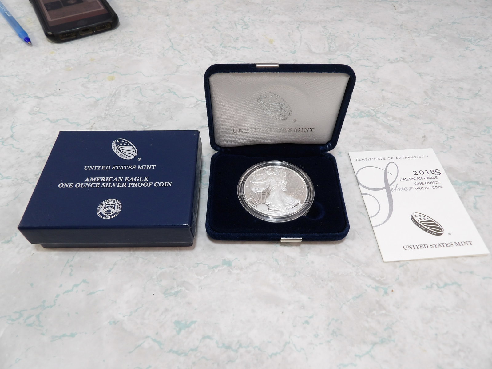 2018S American Eagle Silver 1 Oz.: 2018S American Eagle, 1 Oz. All measurements approximate. Please see photos for condition and details. Selling as is from 04281.