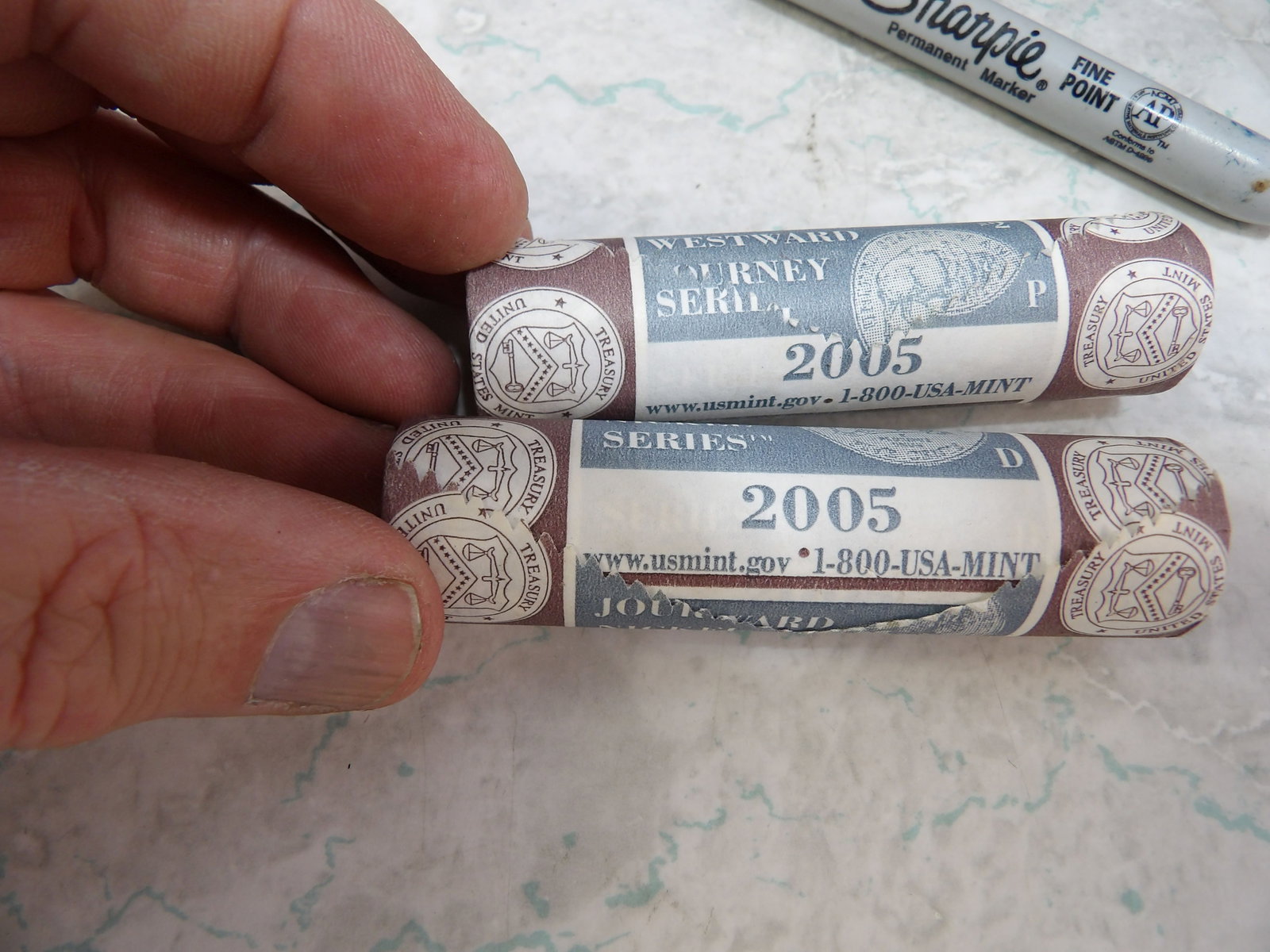 2 Rolls 2005 P & D Jefferson/Bison Nickels: 2 Rolls 2005, P & D, Jefferson/Bison Nickels. U.S. Mint, Wrapped Rolls. Journey Nickel Series. All measurements approximate. Please see photos for condition and details. Selling as is from 04281.