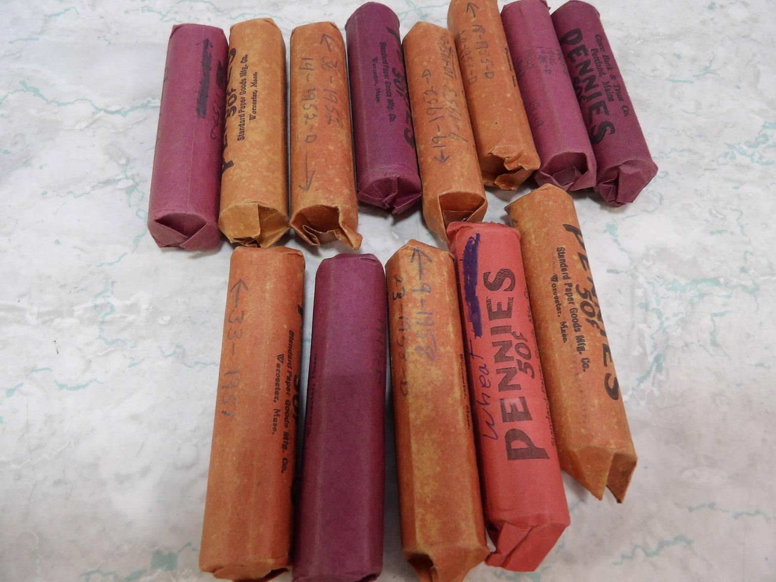 $6.50 in Rolled Wheat Pennies: $6.50 In Rolled Wheat Pennies. Assorted Dates. All measurements approximate. Please see photos for condition and details. Selling as is from 04281.