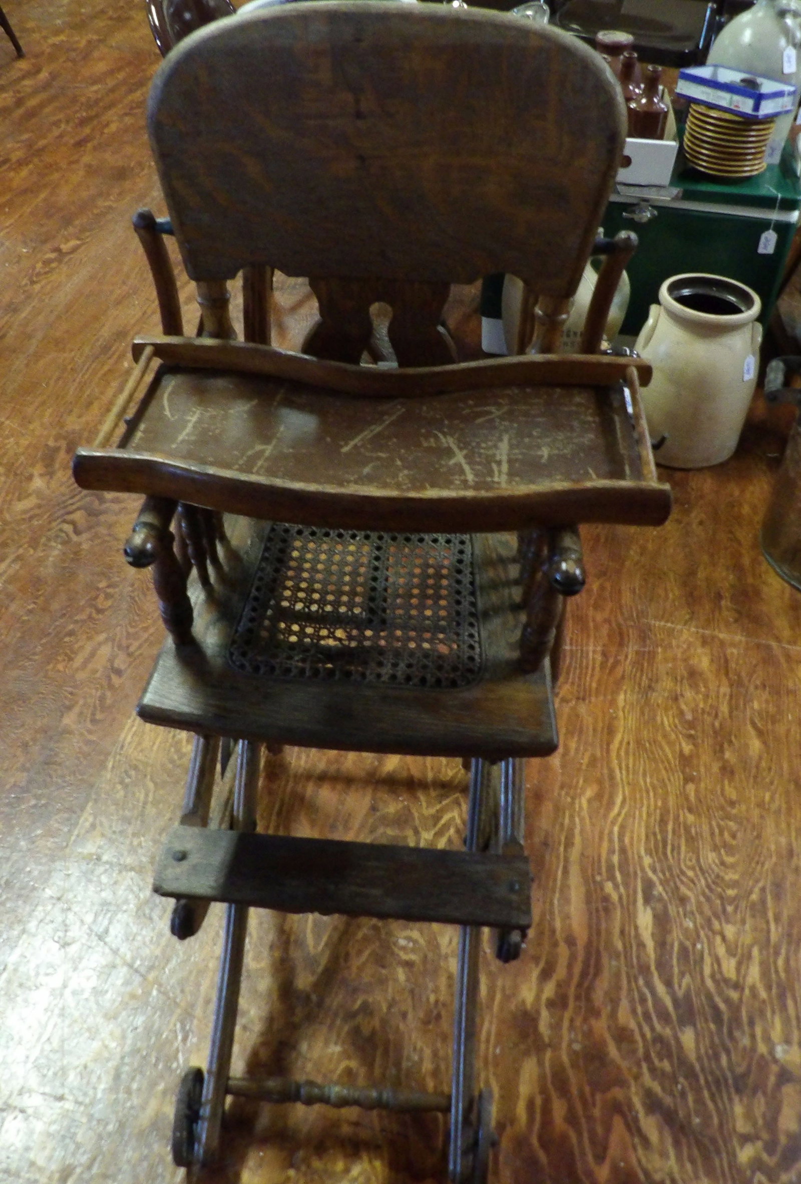 Oak High Chair with Convertible Stroller Function - 4