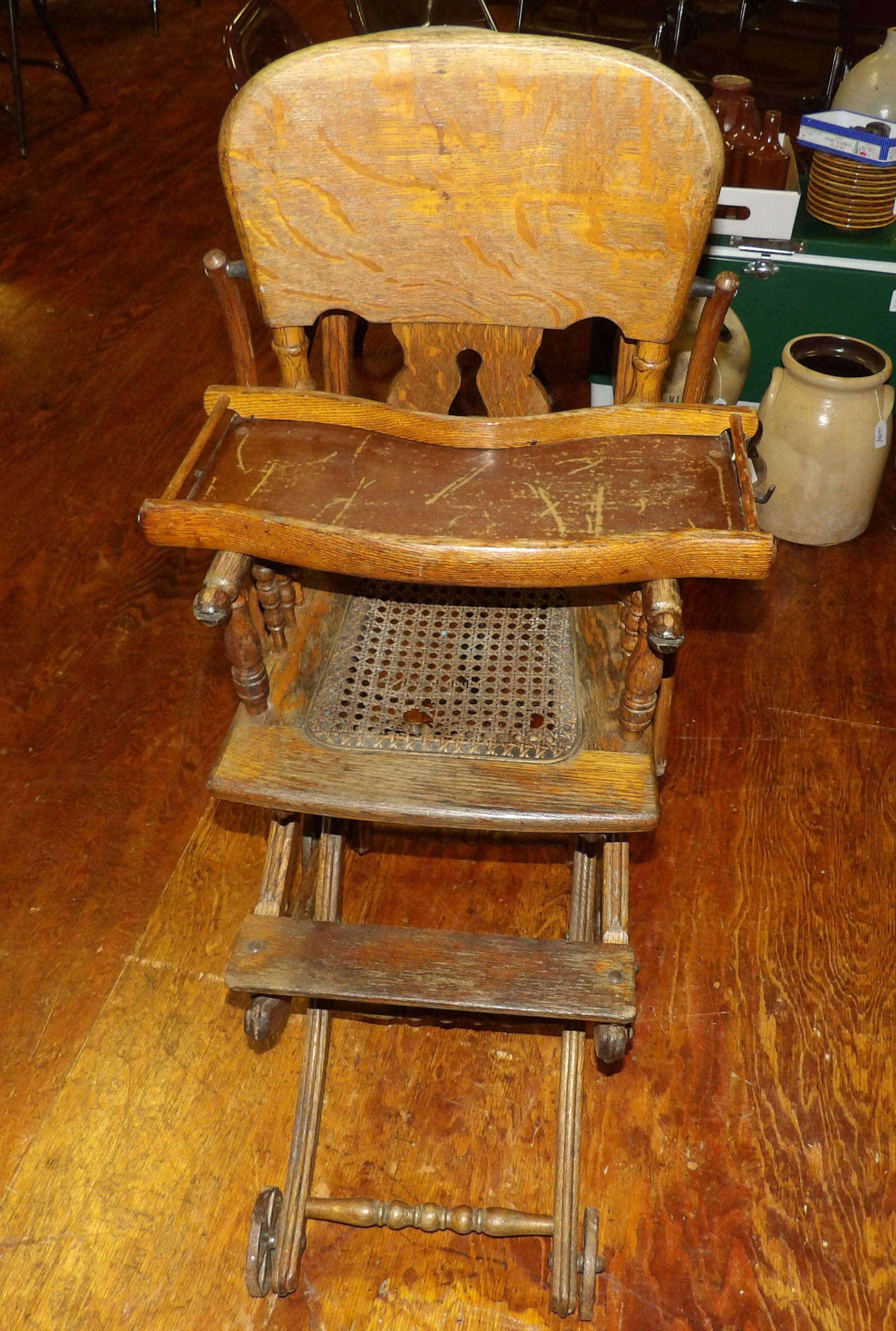 Oak High Chair with Convertible Stroller Function - 5