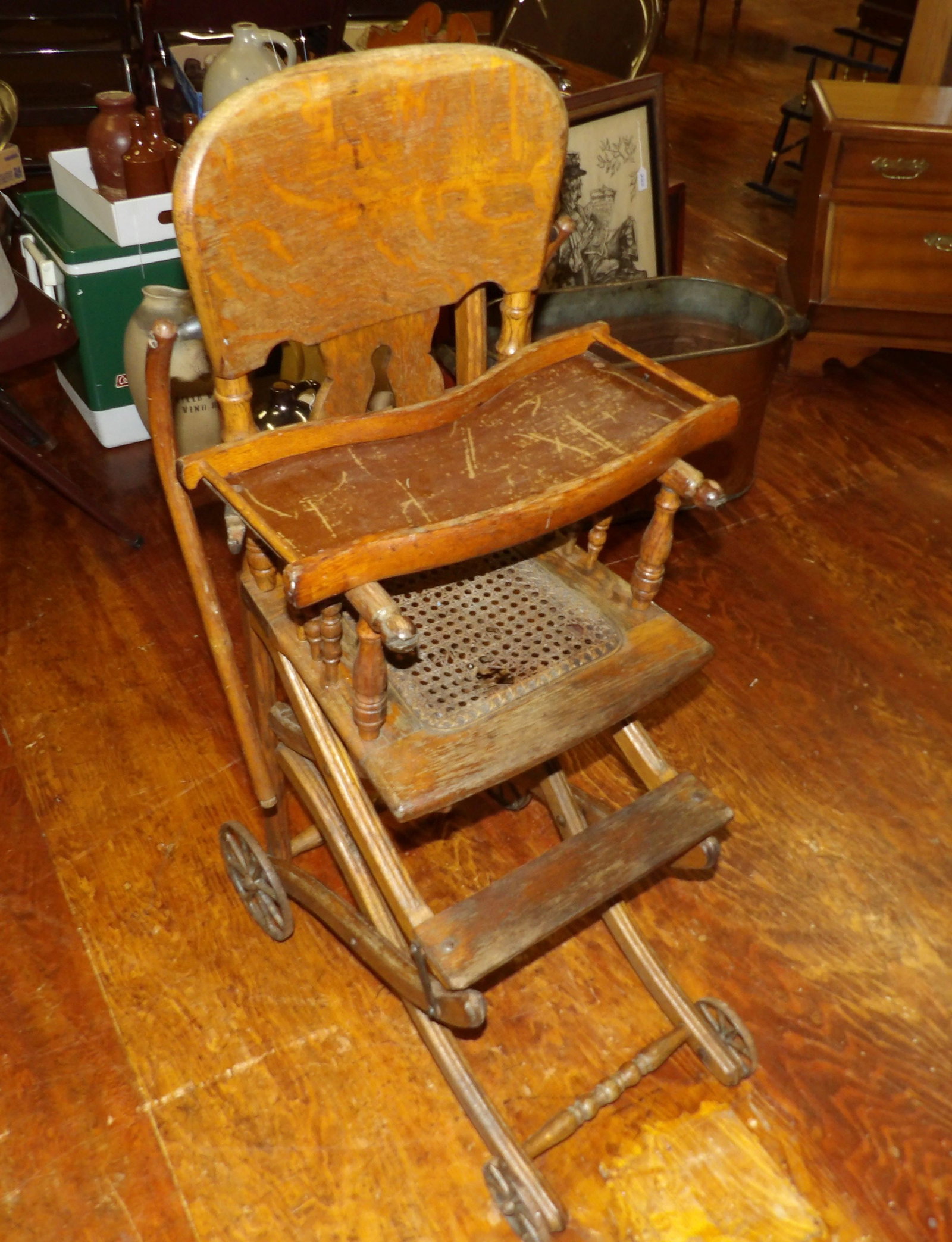 Oak High Chair with Convertible Stroller Function - 6