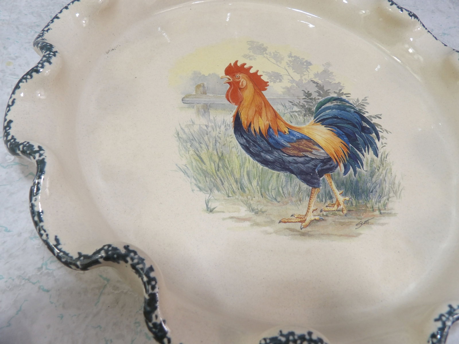 Stoneware Rooster Chip and Dip Server - 2