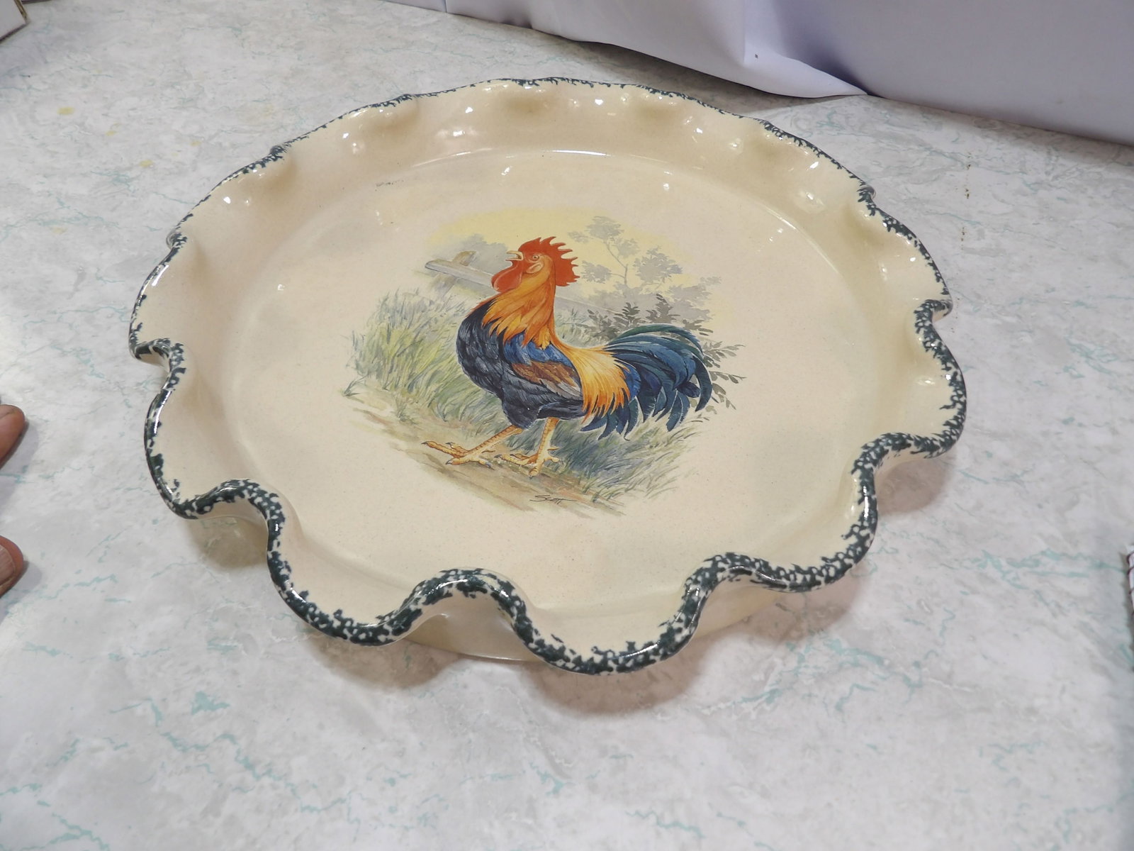 Stoneware Rooster Chip and Dip Server - 3