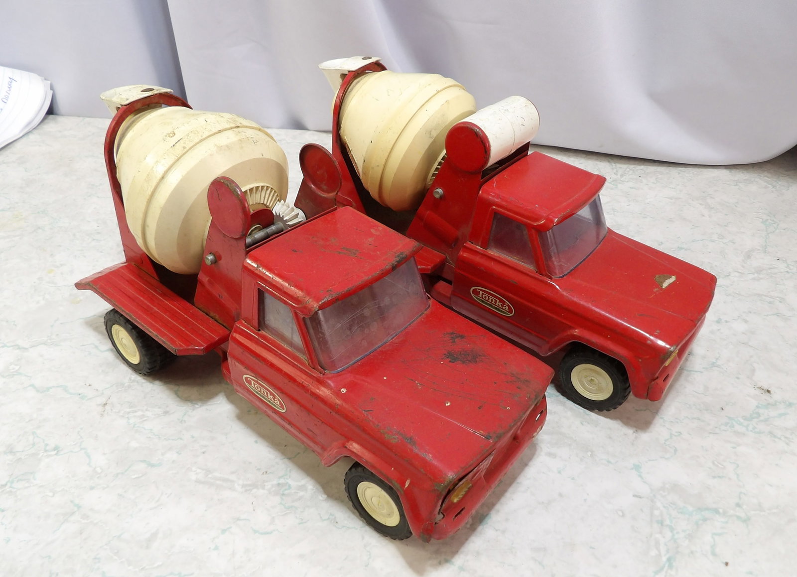 Pair of Pressed Steel Cement Mixer Trucks (1 of 3)